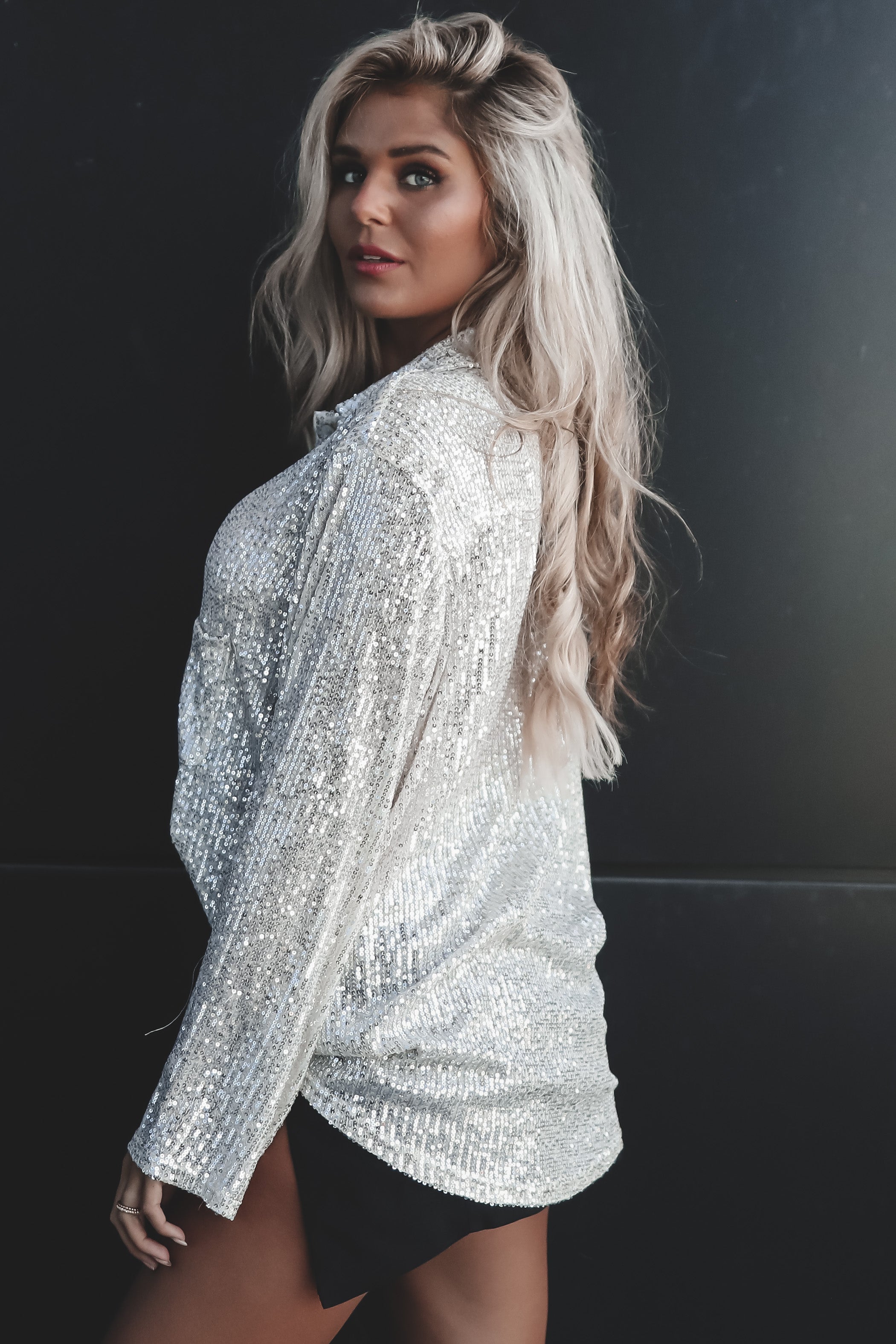 Sequin Shirt  Oversized Turndown Collar Fashion Shirt (Buy 2 Free Shipping)