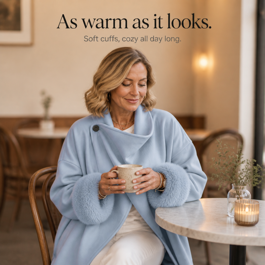 Elegant Faux Fur Cuff Asymmetric Wrap Coat