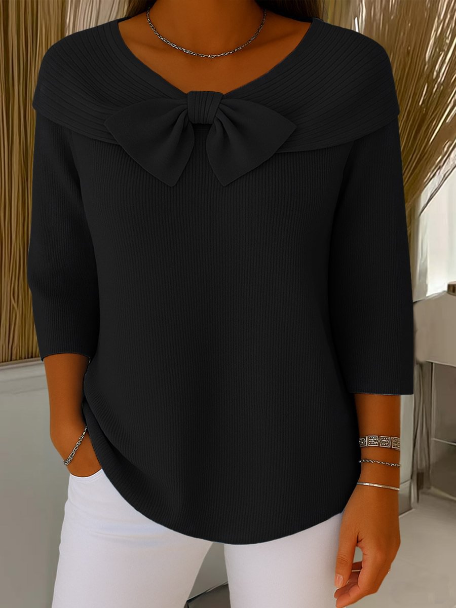 Elegant Draped Bow Collar Soft Knit Top (Buy 2 Free Shipping)