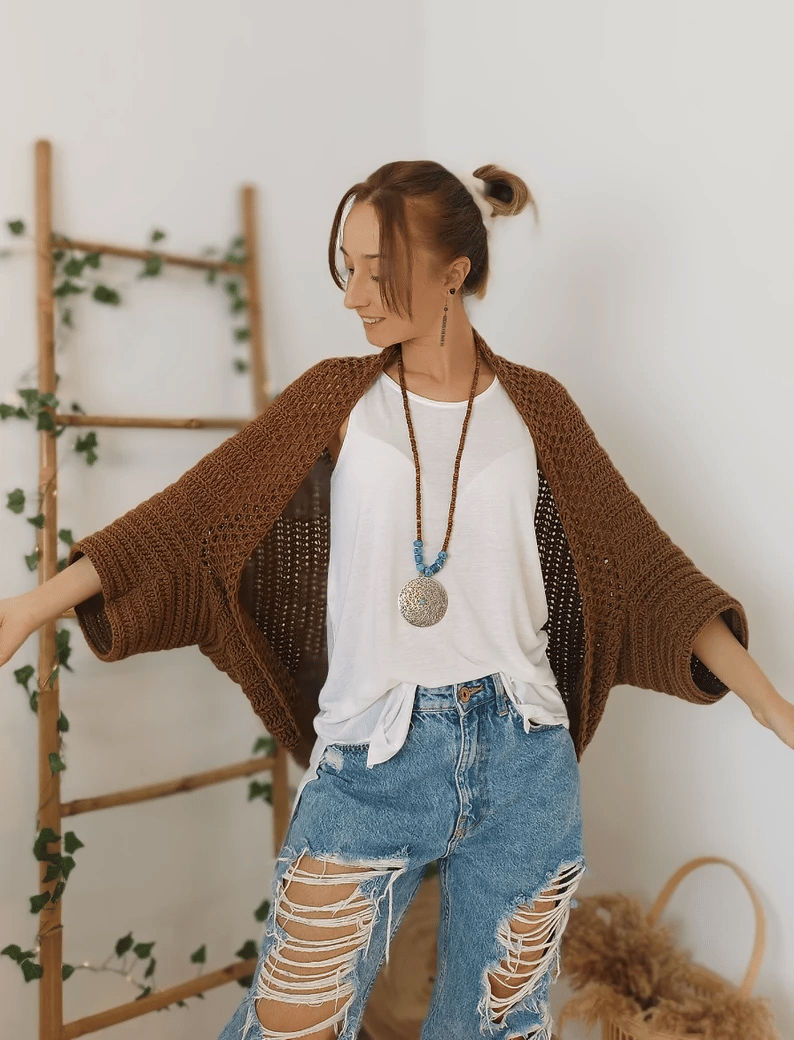 Crochet Cocoon Shrug, Boho Cardigan For Women, Cozy Cocoon Cardi