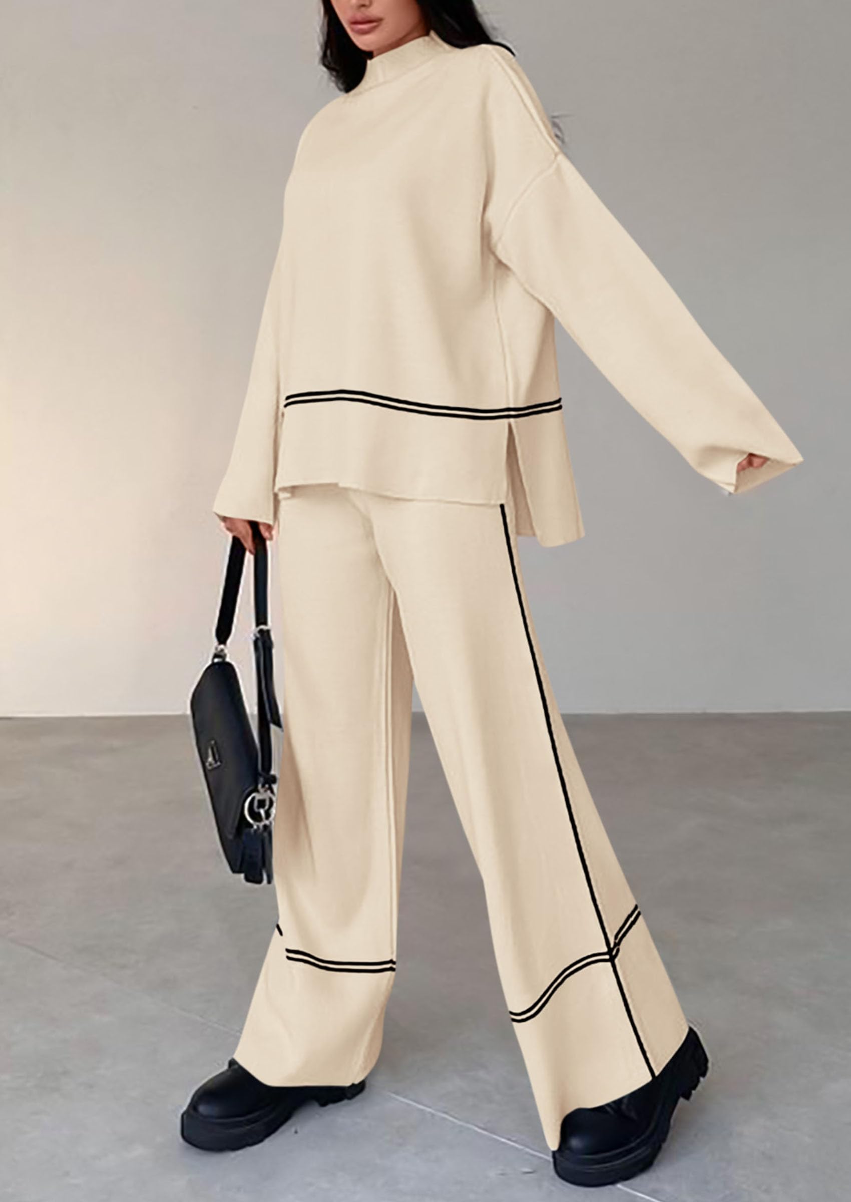 Women's Fall Long Sleeve Pullover Sweater Wide Leg Pants 2 Piece Outfits(BUY 2 FREE SHIPPING)