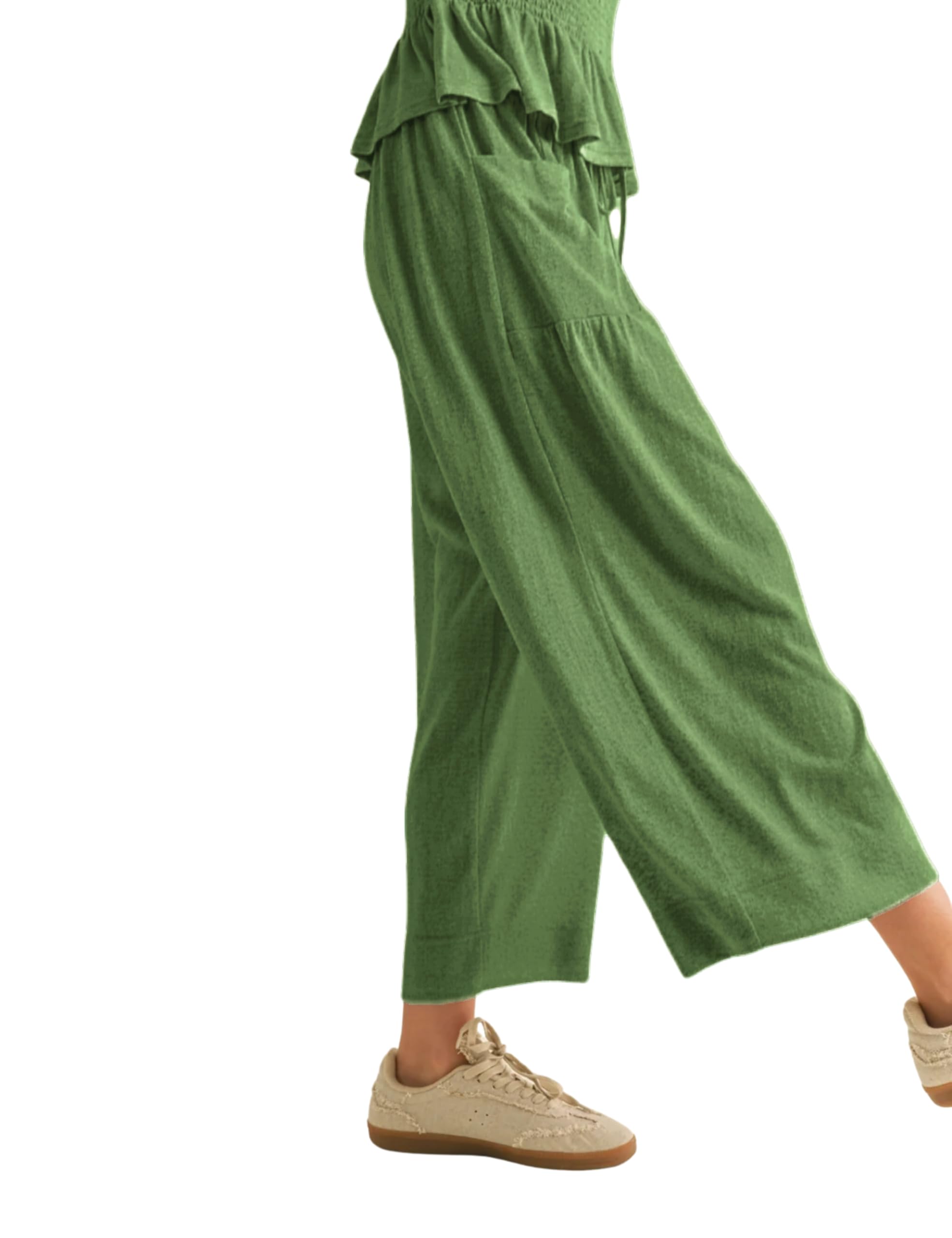 Casual Smocked Peplum Top and Wide-Leg Pants Two Piece Set (Buy 2 Free Shipping)