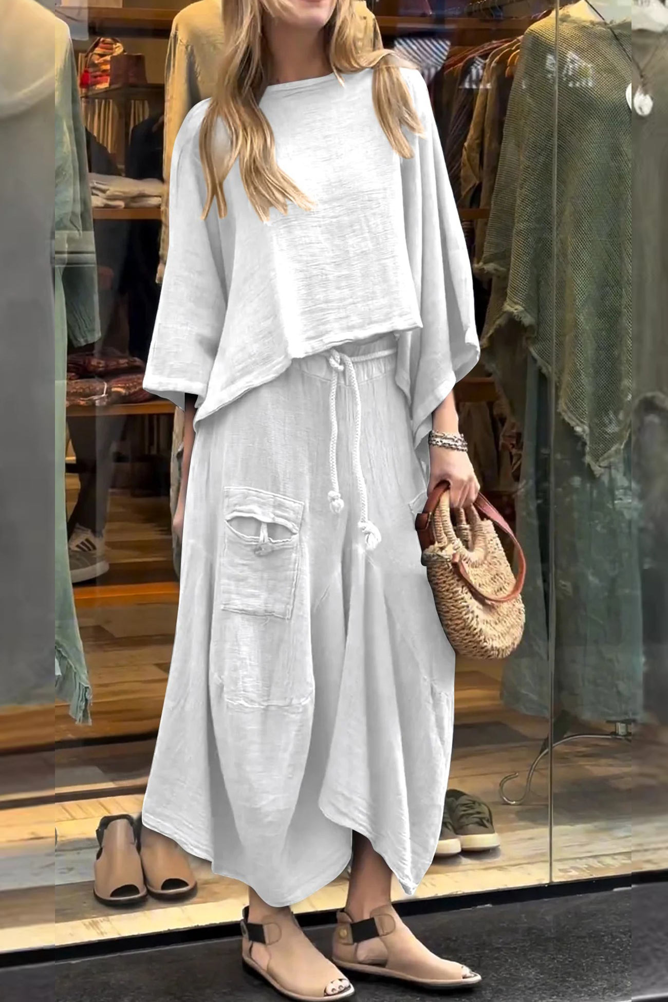 Relaxed Textured Two-Piece Set – Slouchy Top & Cropped Pants (Buy 2 Free Shipping)