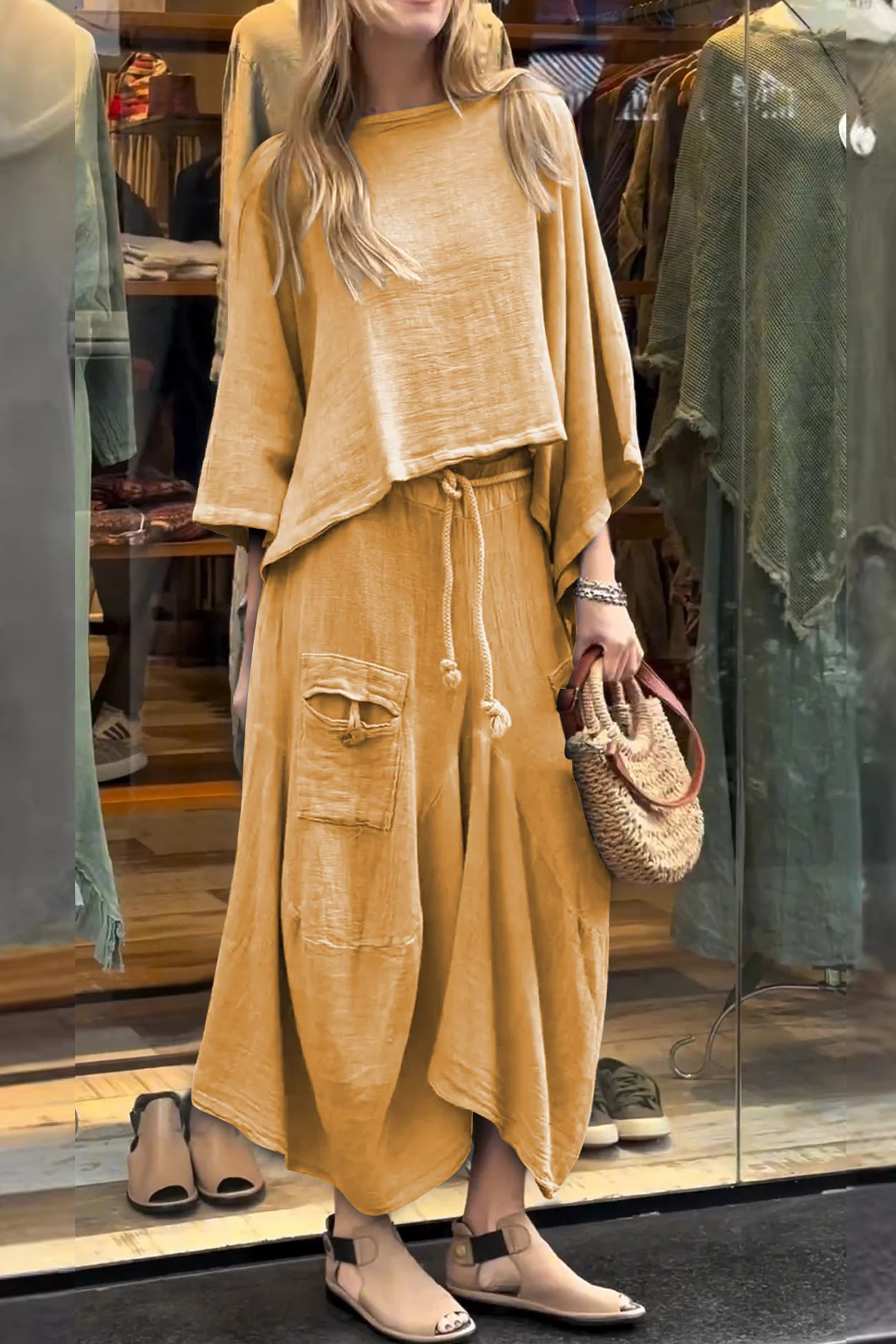 Relaxed Textured Two-Piece Set – Slouchy Top & Cropped Pants (Buy 2 Free Shipping)