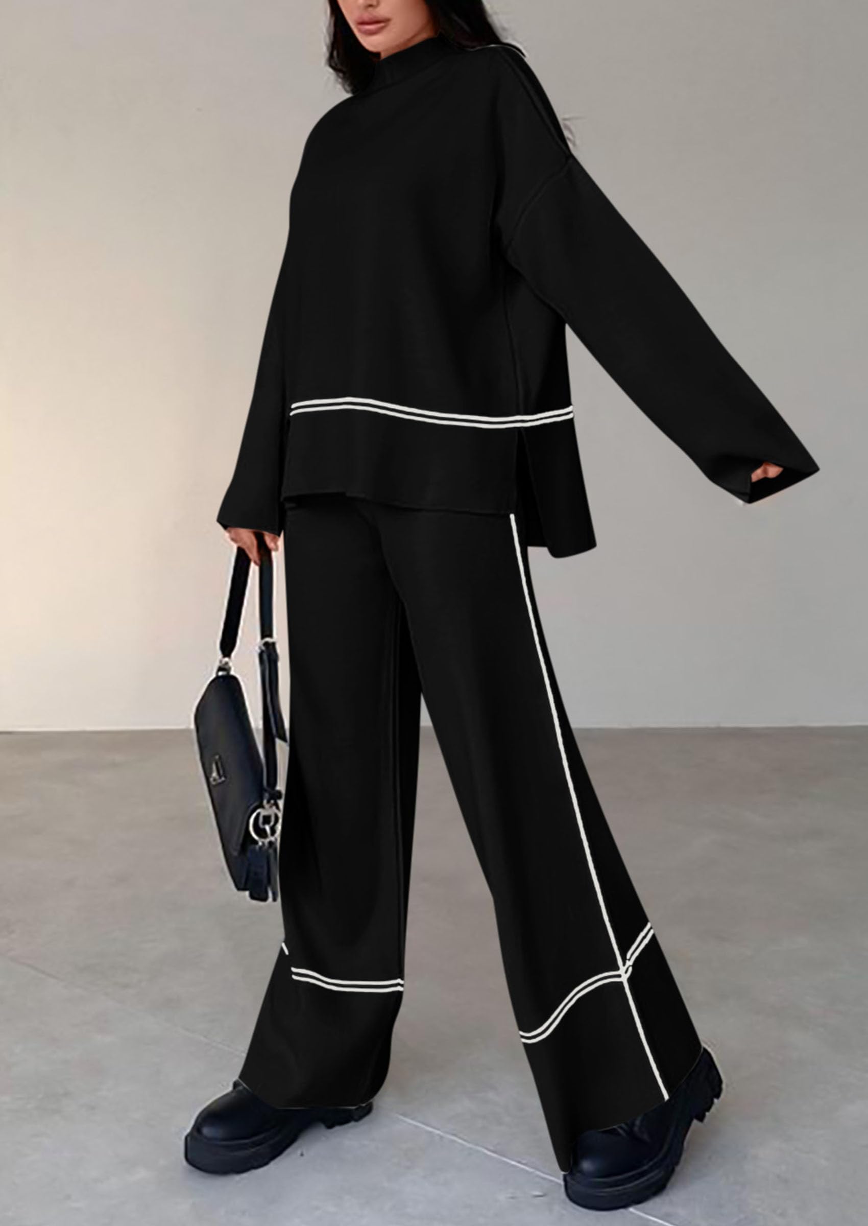 Women's Fall Long Sleeve Pullover Sweater Wide Leg Pants 2 Piece Outfits(BUY 2 FREE SHIPPING)