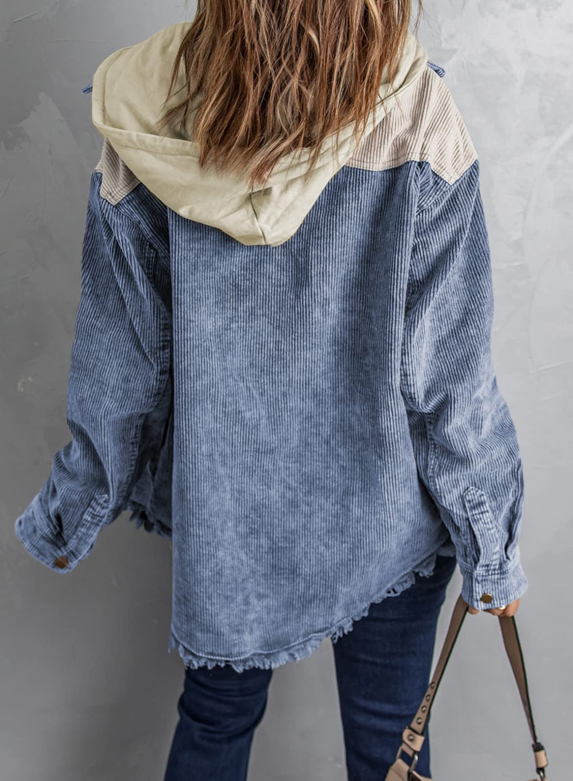 2024 Fall Long Sleeve Button Down Color Block Corduroy Hooded Jacket(BUY 2 10% OFF)