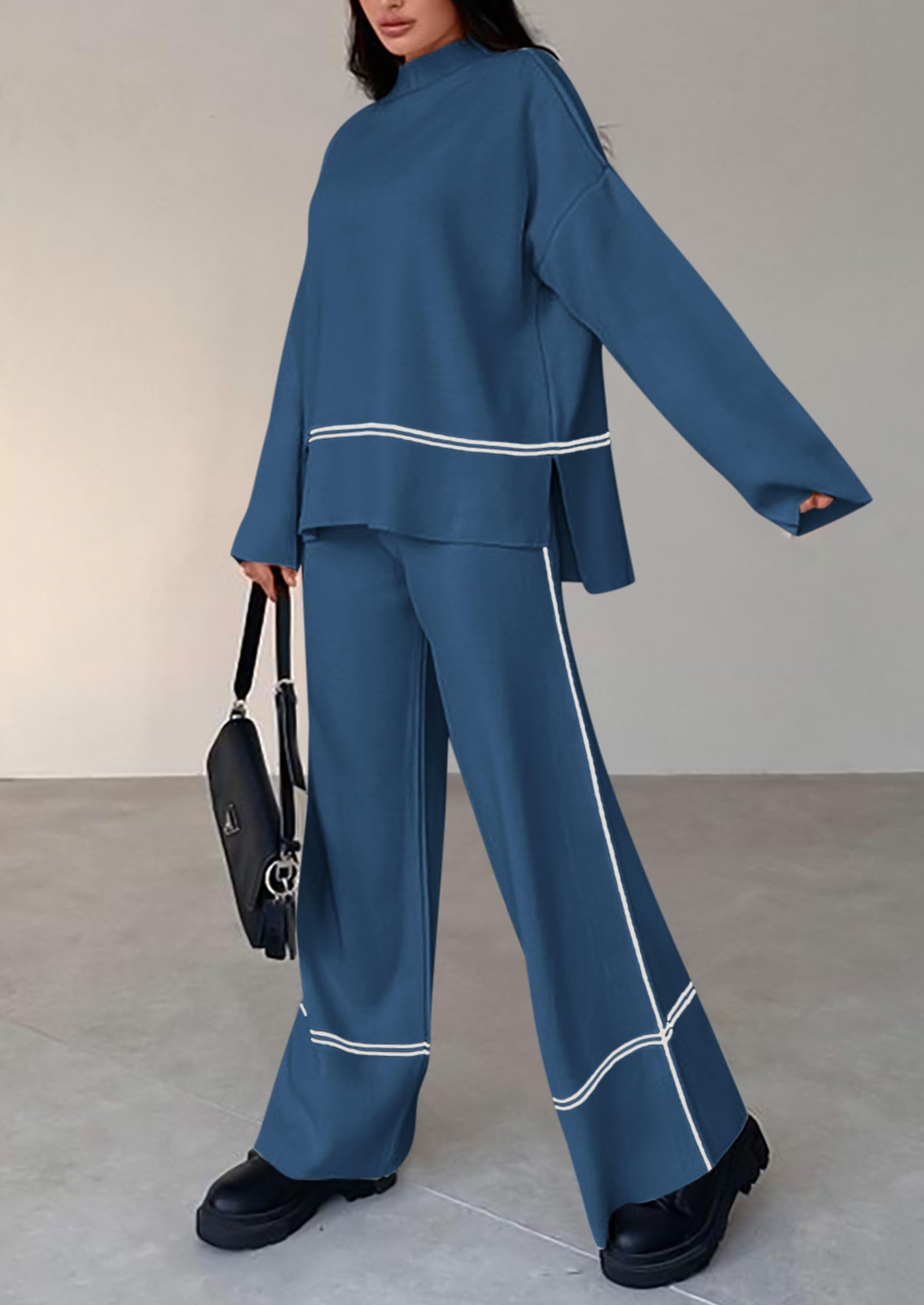 Women's Fall Long Sleeve Pullover Sweater Wide Leg Pants 2 Piece Outfits(BUY 2 FREE SHIPPING)