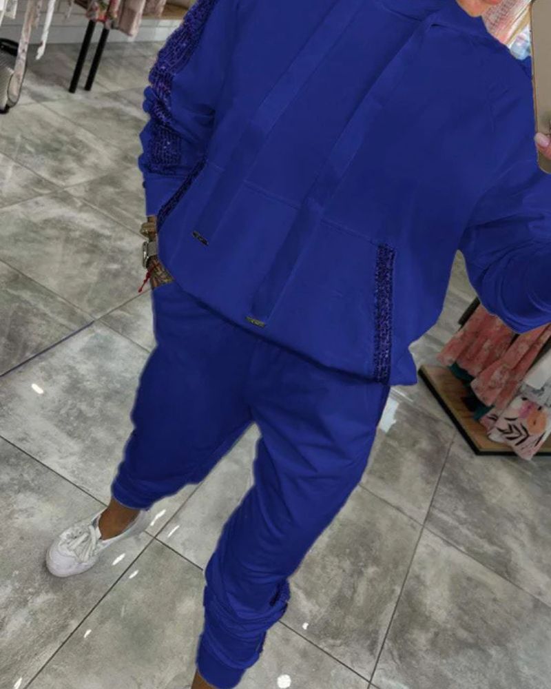 Casual Sequin Stripe Hoodie Jogger Two Piece Set (Buy 2 Free Shipping)