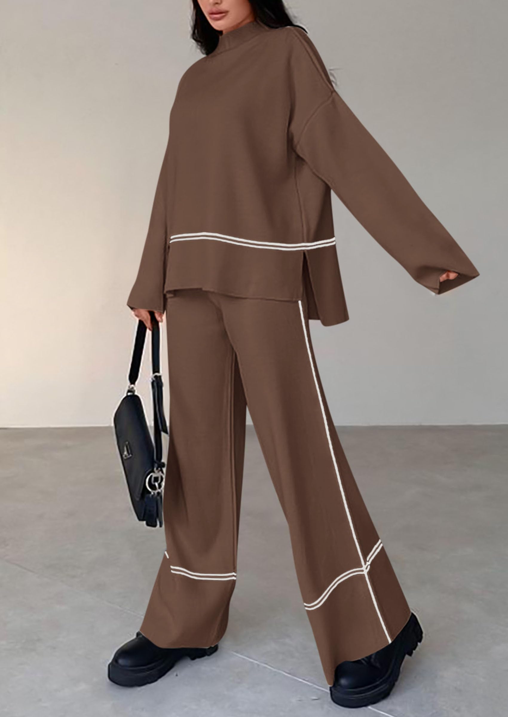 Women's Fall Long Sleeve Pullover Sweater Wide Leg Pants 2 Piece Outfits(BUY 2 FREE SHIPPING)