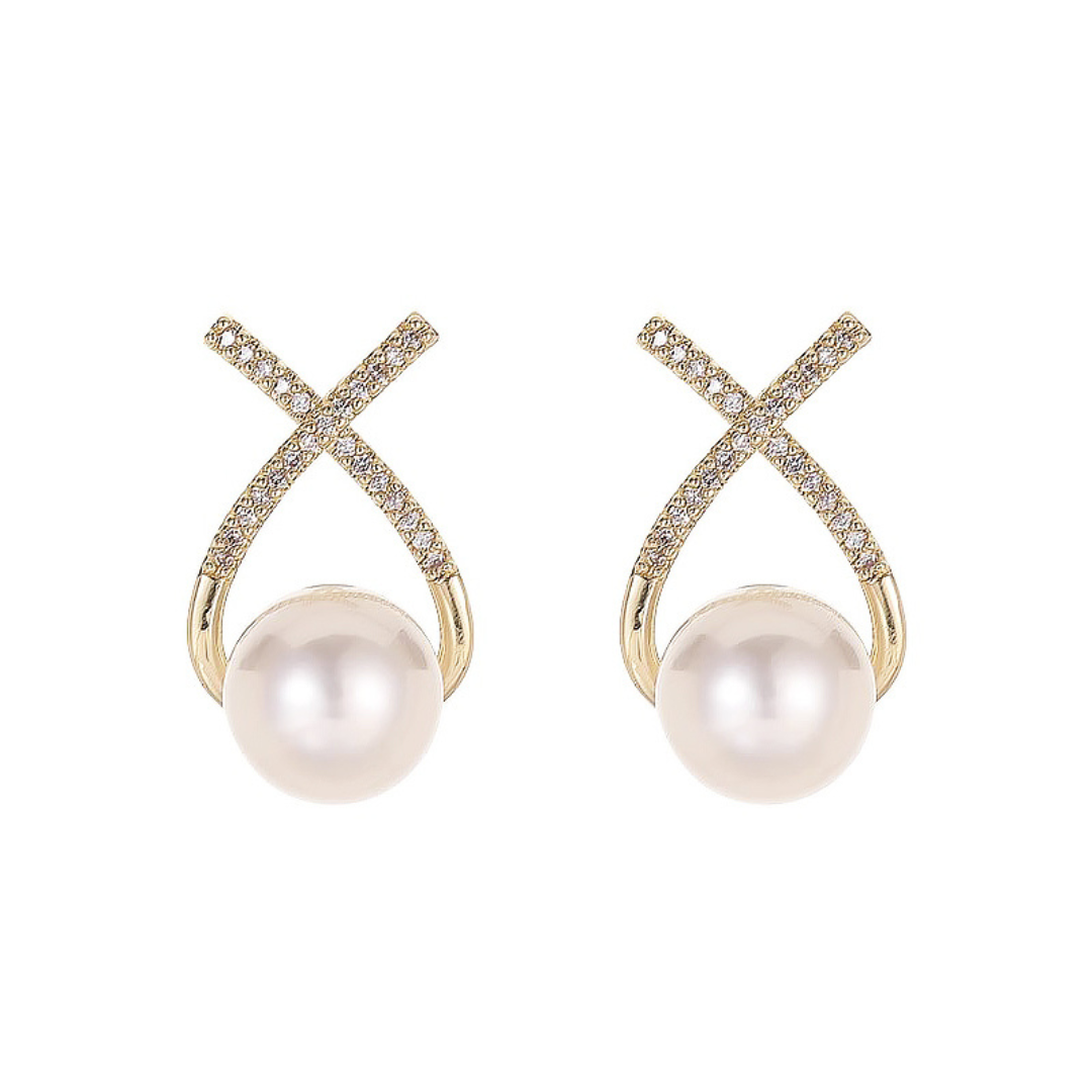 Elegant Cross Zircon Pearl Earrings