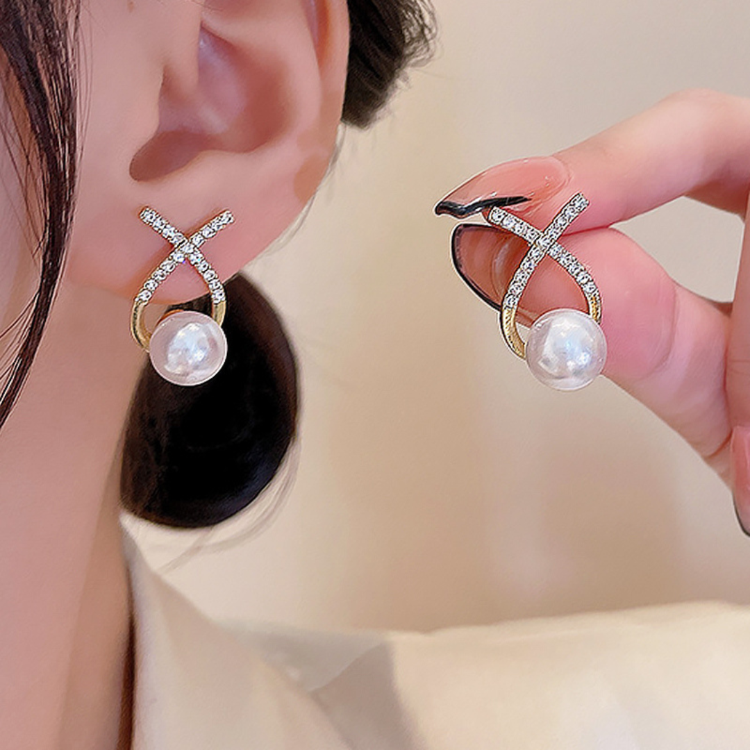 Elegant Cross Zircon Pearl Earrings
