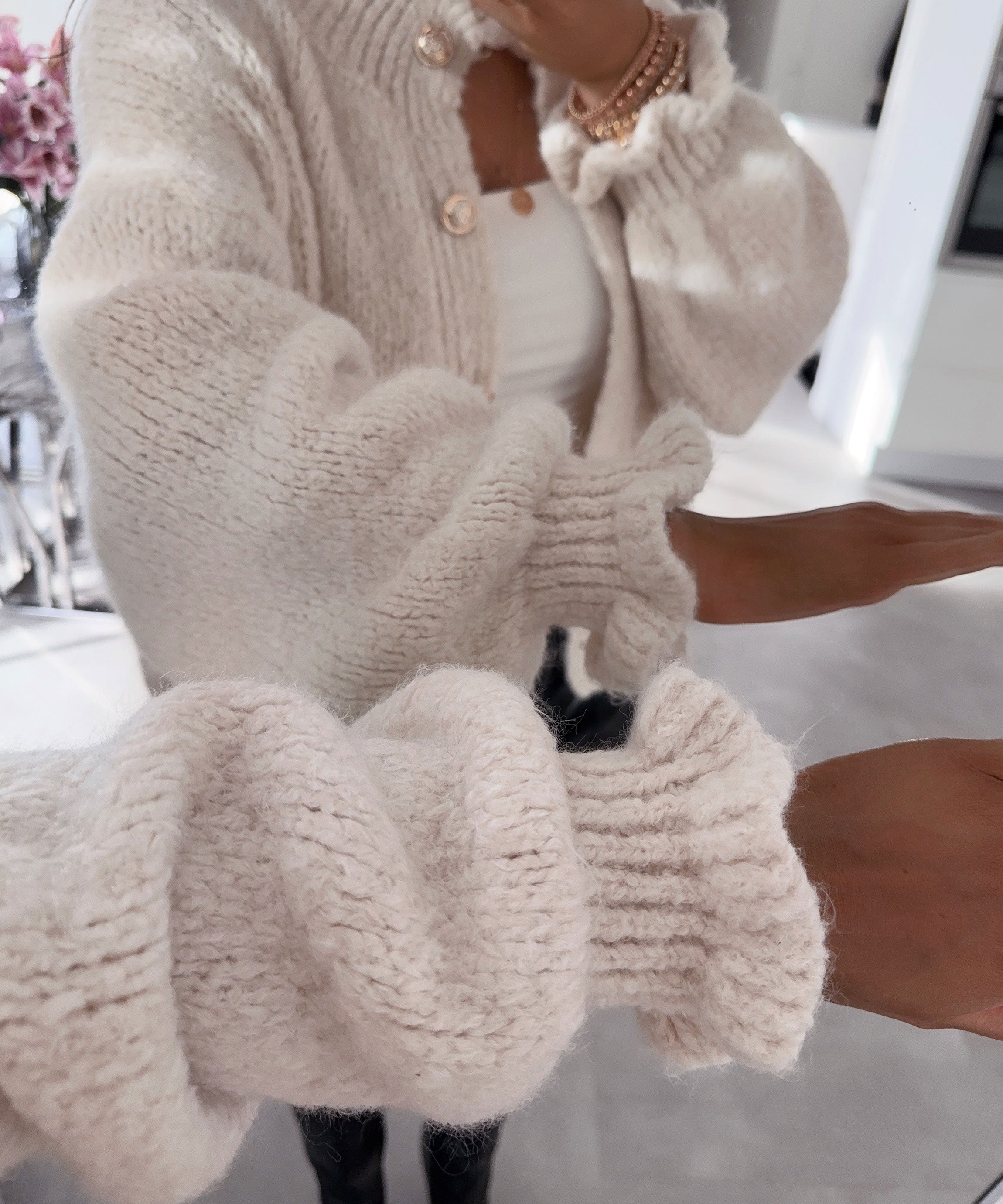 Cozy Ruffled Neck Lantern Sleeve Knit Sweater (Buy 2 Free Shipping)