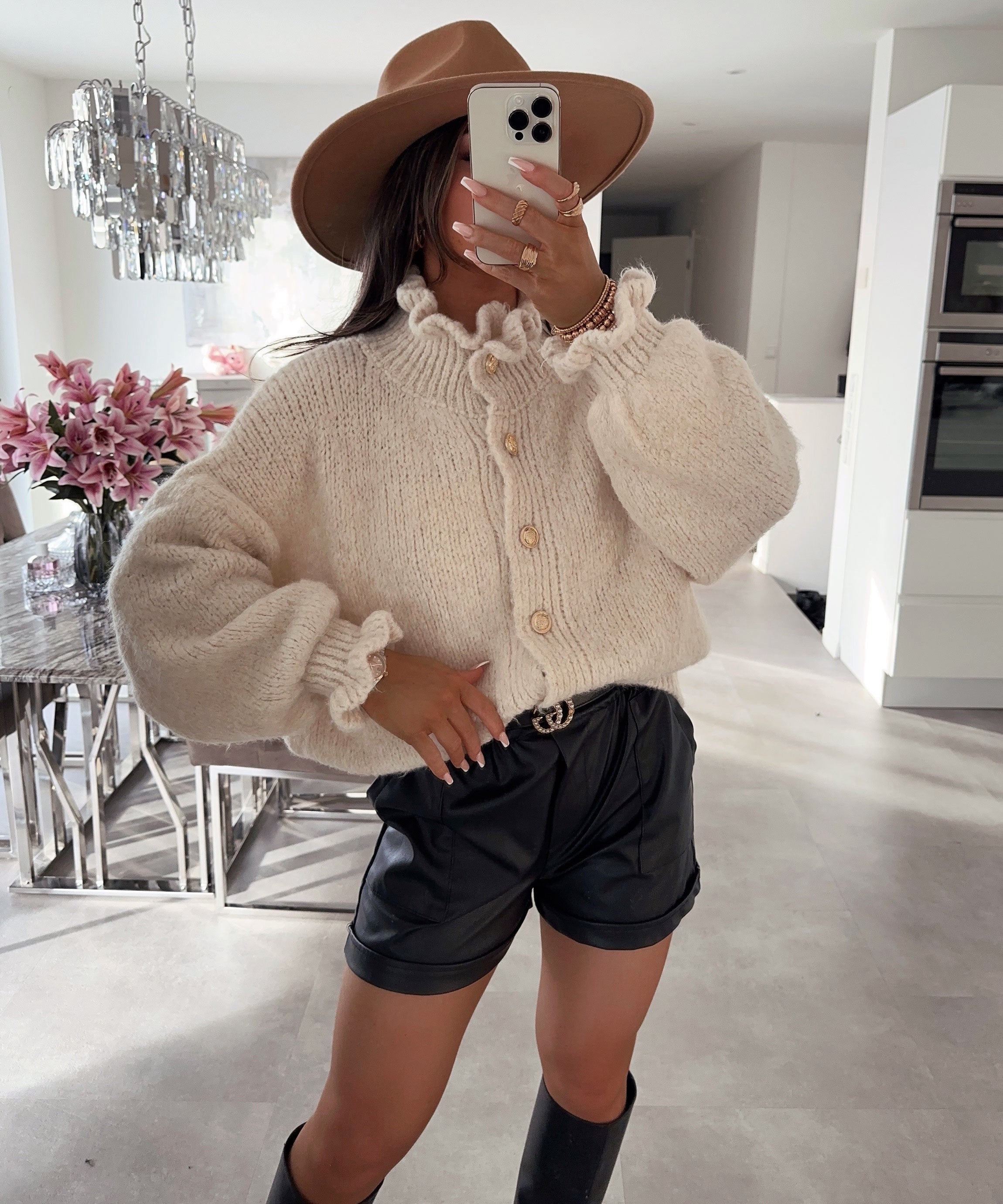 Cozy Ruffled Neck Lantern Sleeve Knit Sweater (Buy 2 Free Shipping)