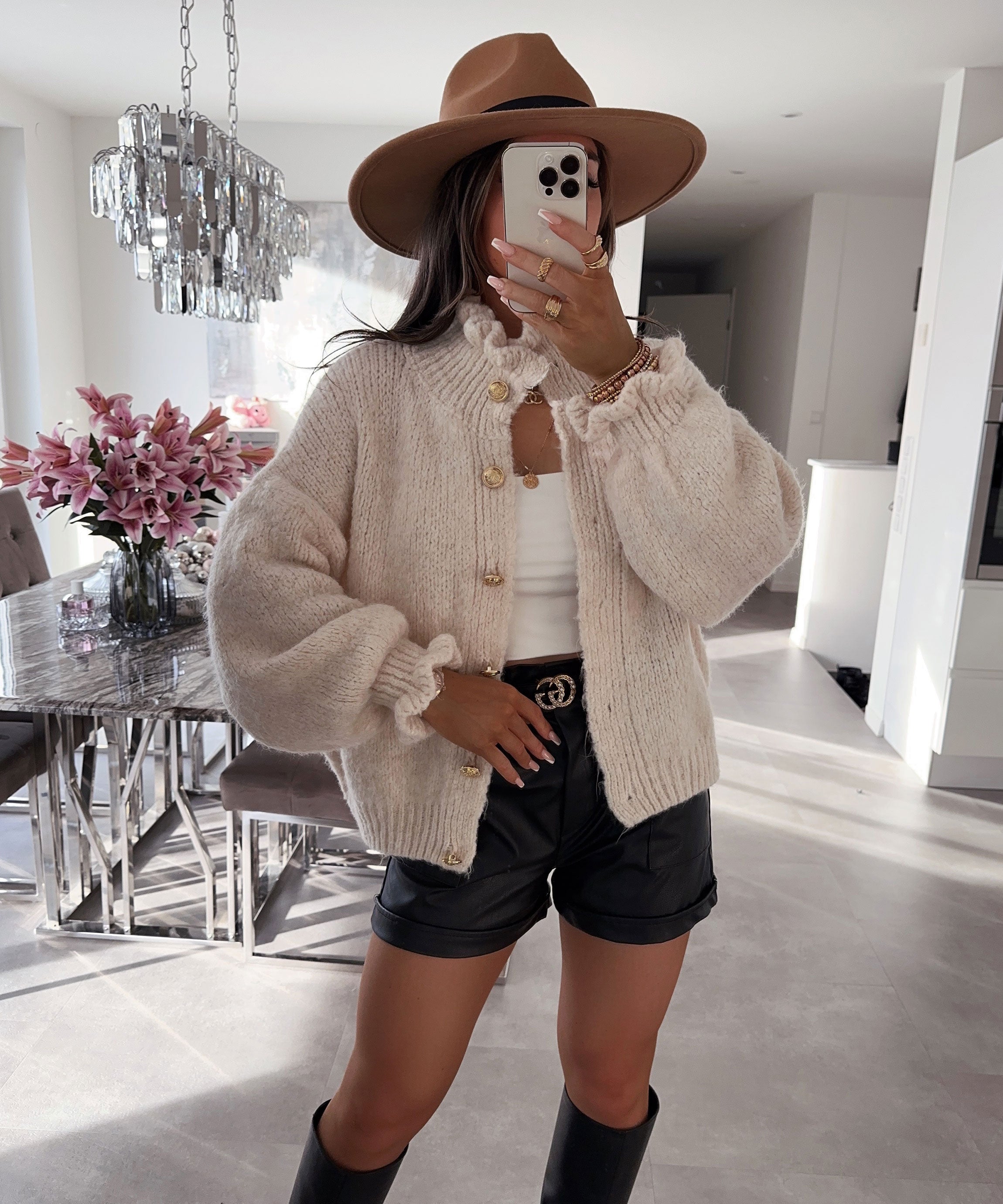 Cozy Ruffled Neck Lantern Sleeve Knit Sweater (Buy 2 Free Shipping)