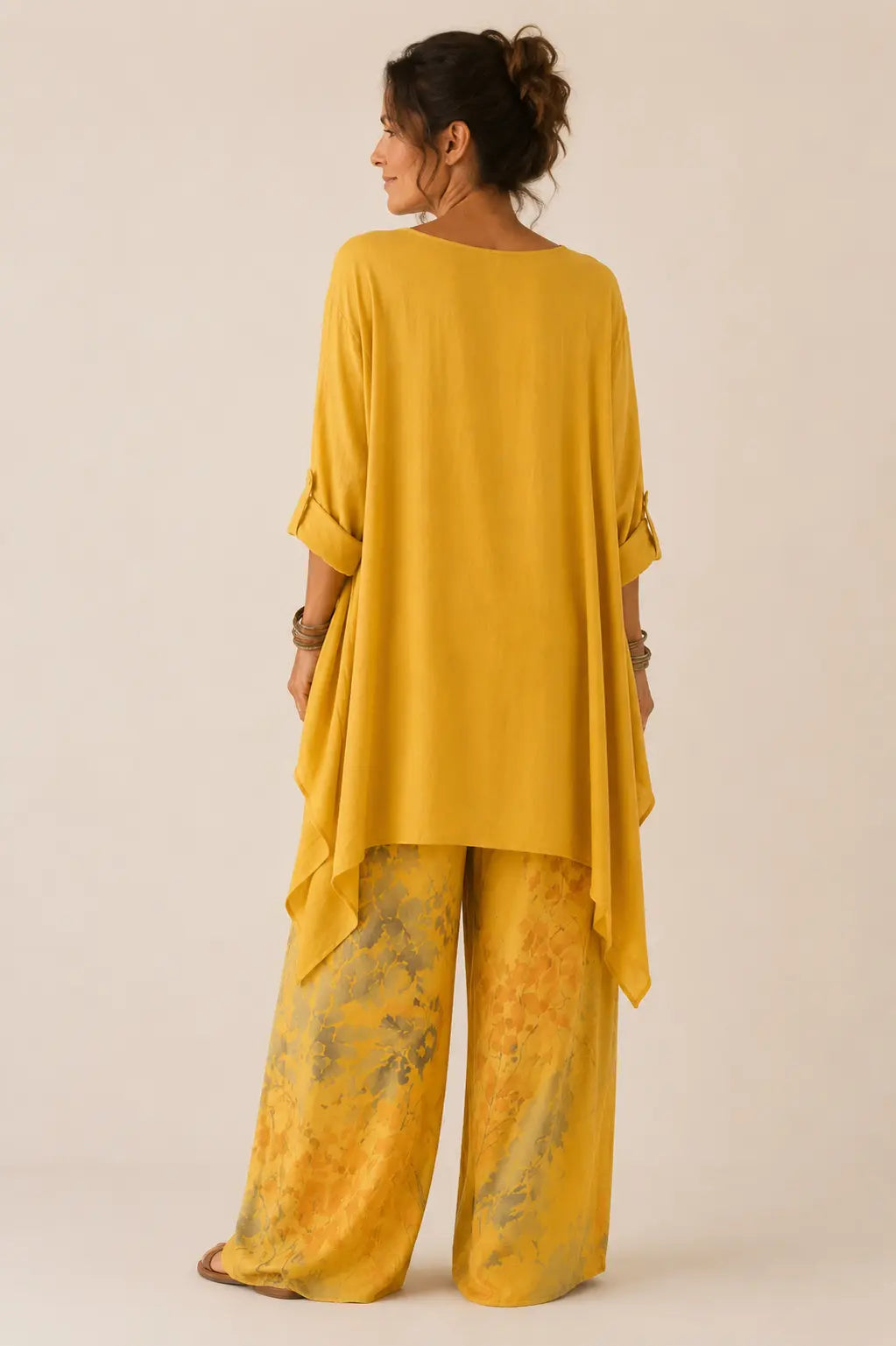 Elegant Asymmetric Tunic Floral Wide Leg Two Piece Set