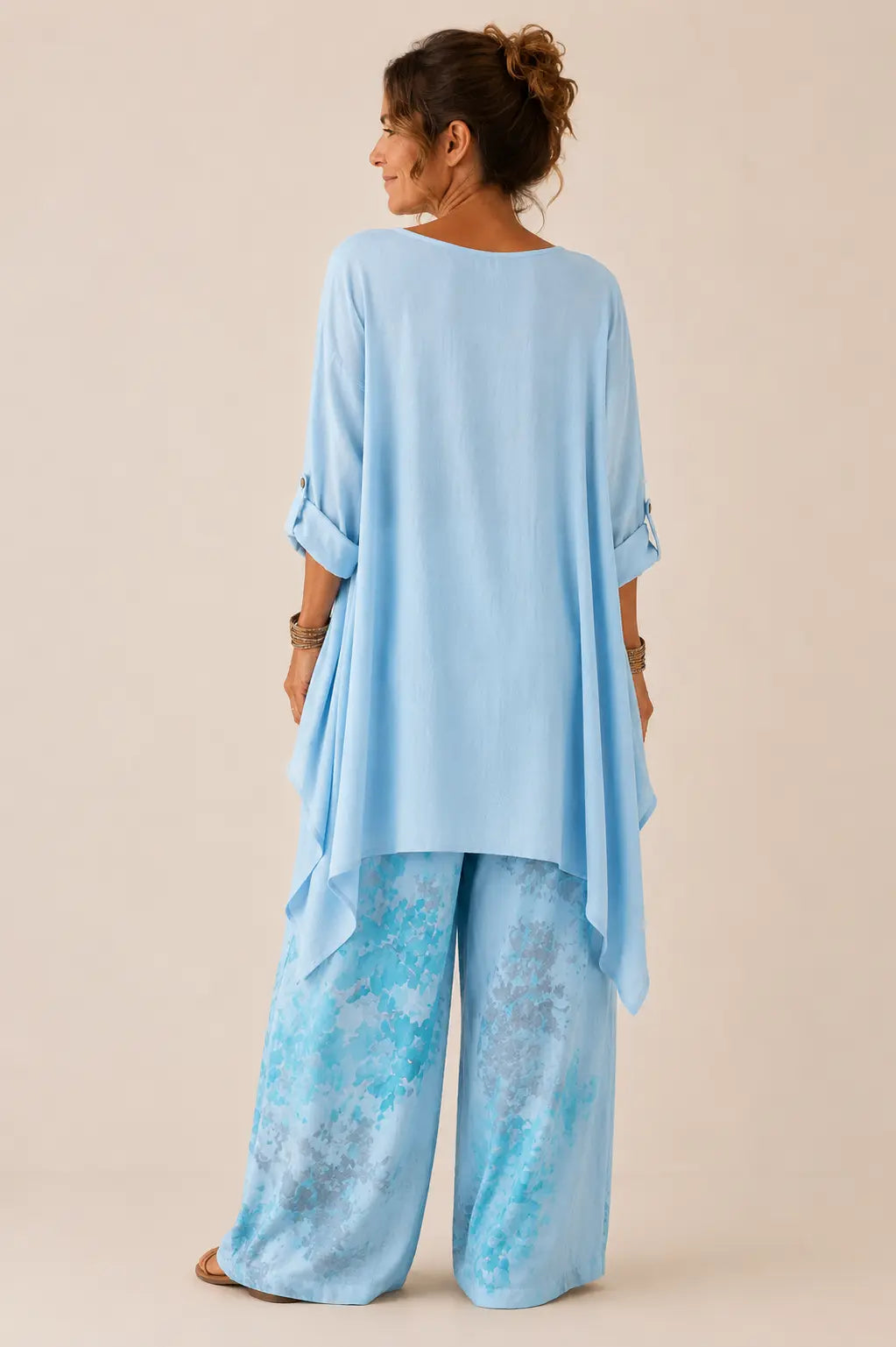 Elegant Asymmetric Tunic Floral Wide Leg Two Piece Set