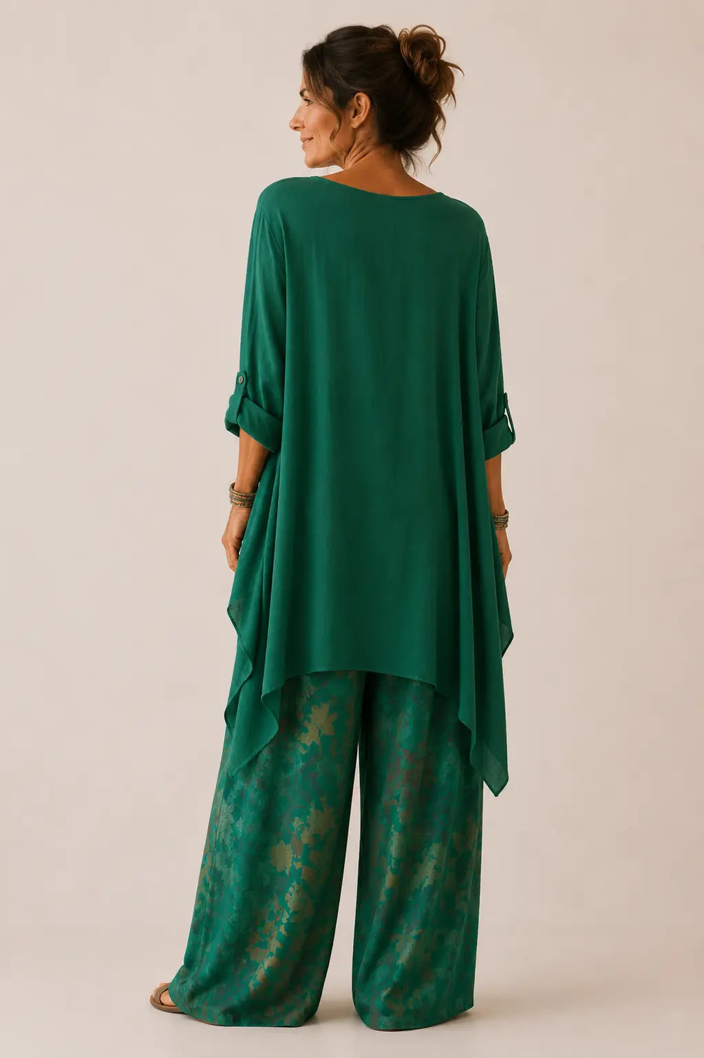 Elegant Asymmetric Tunic Floral Wide Leg Two Piece Set