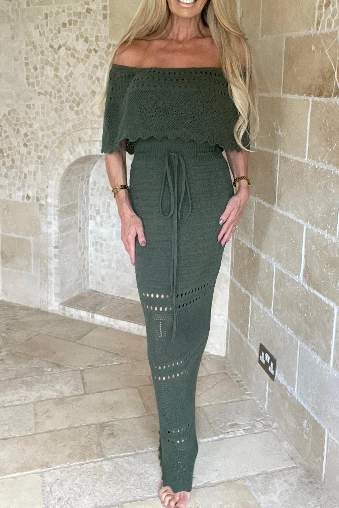 Elegant Off Shoulder Knit Maxi Dress