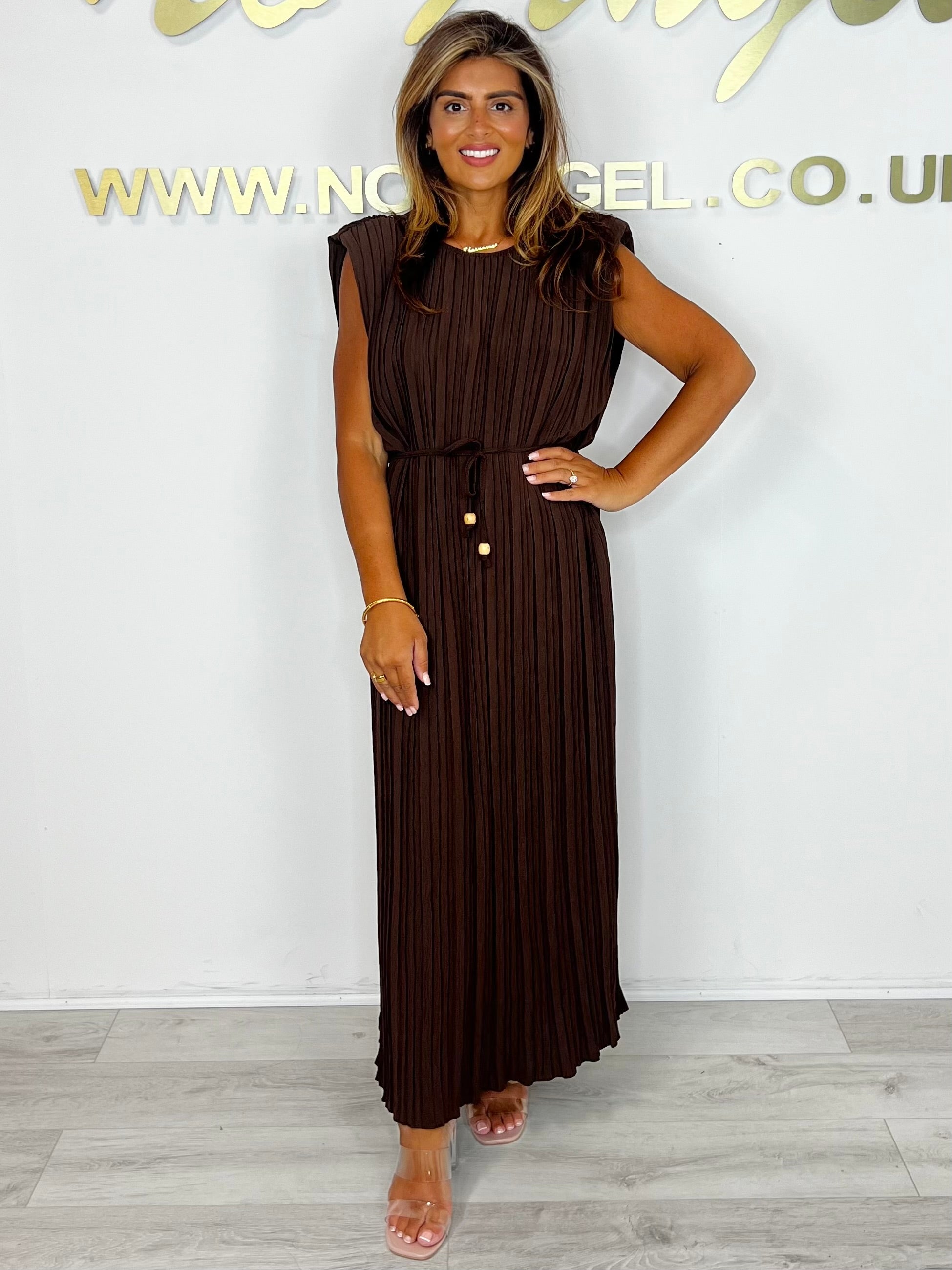 Pleated Tie Waist Midi Dress (Buy 2 Free Shipping)