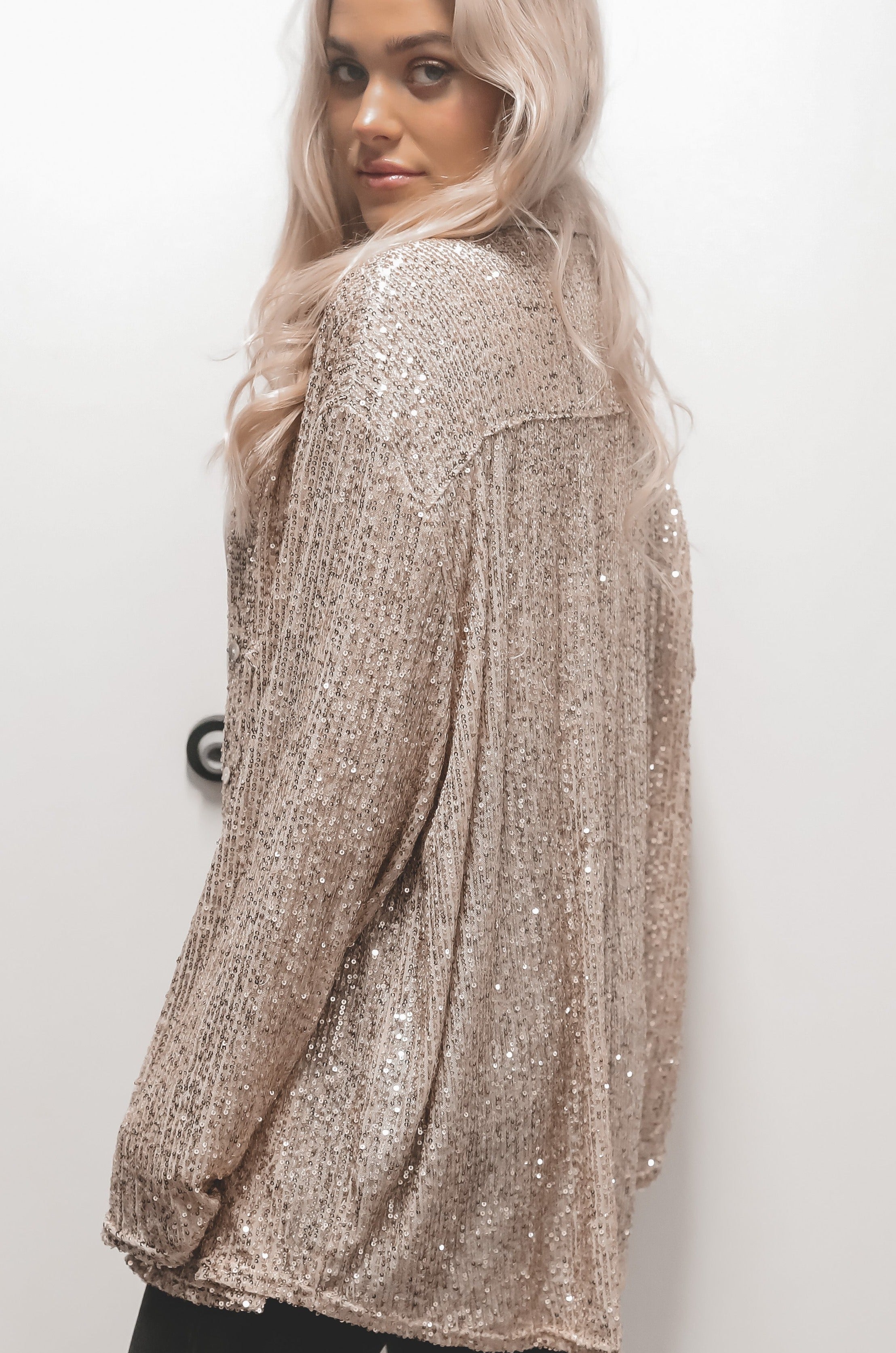 Sequin Shirt  Oversized Turndown Collar Fashion Shirt (Buy 2 Free Shipping)