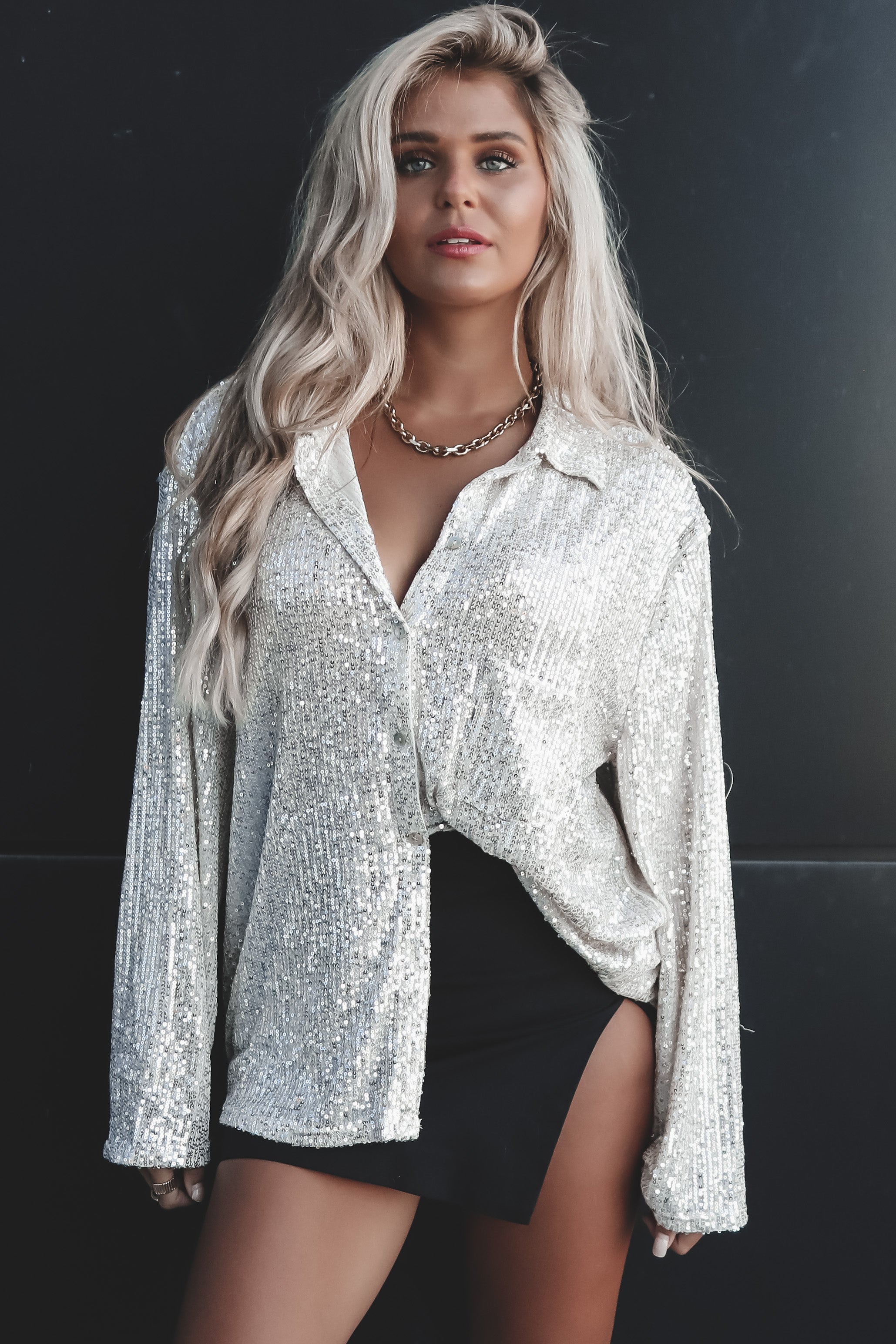 Sequin Shirt  Oversized Turndown Collar Fashion Shirt (Buy 2 Free Shipping)