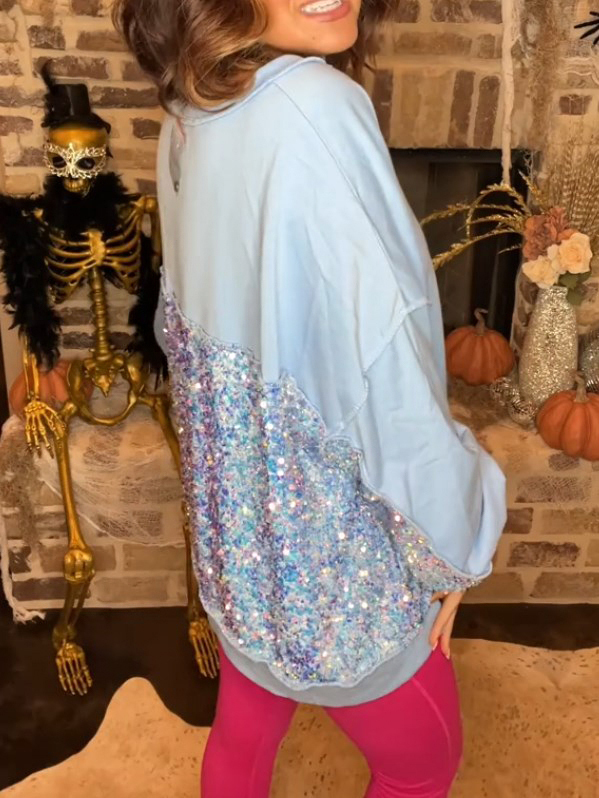 Shiny Sequin Henley Sweatshirt (Buy 2 Free Shipping)