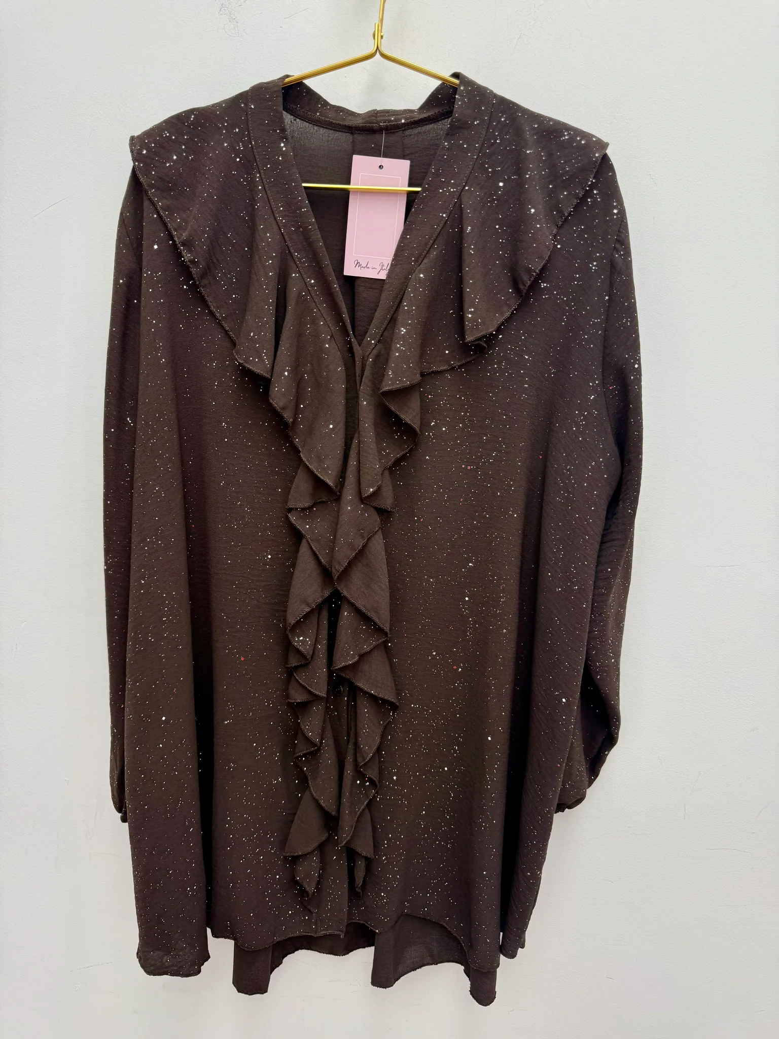 Elegant Sparkle Ruffle Trim V Neck Loose Blouse Top (Buy 2 Free Shipping)