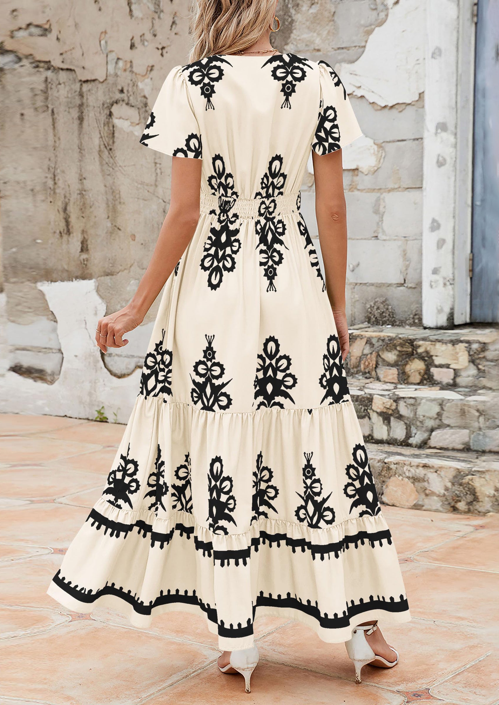 Floral Casual V neck Bohemian Maxi Dress with Pocket