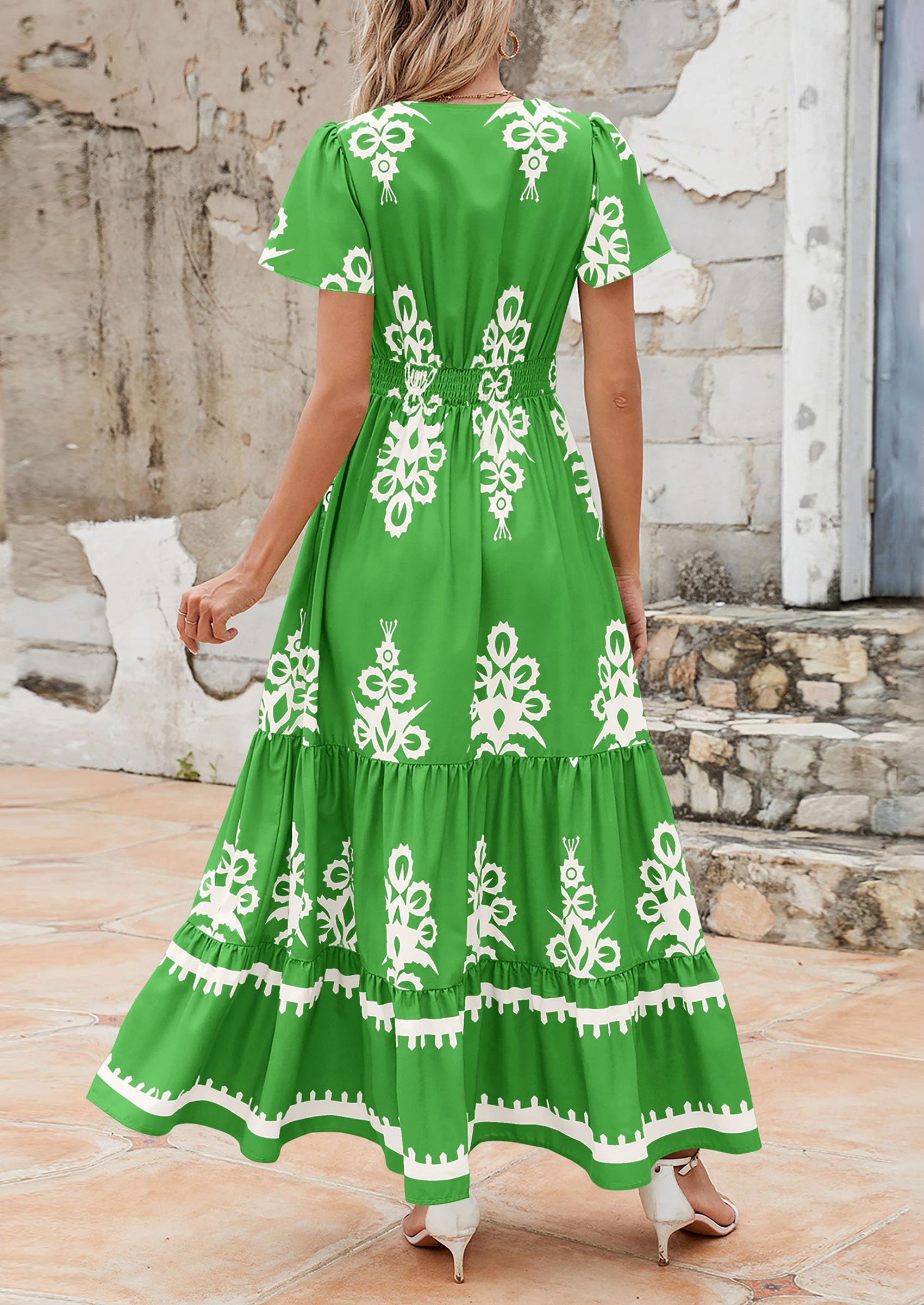 Floral Casual V neck Bohemian Maxi Dress with Pocket