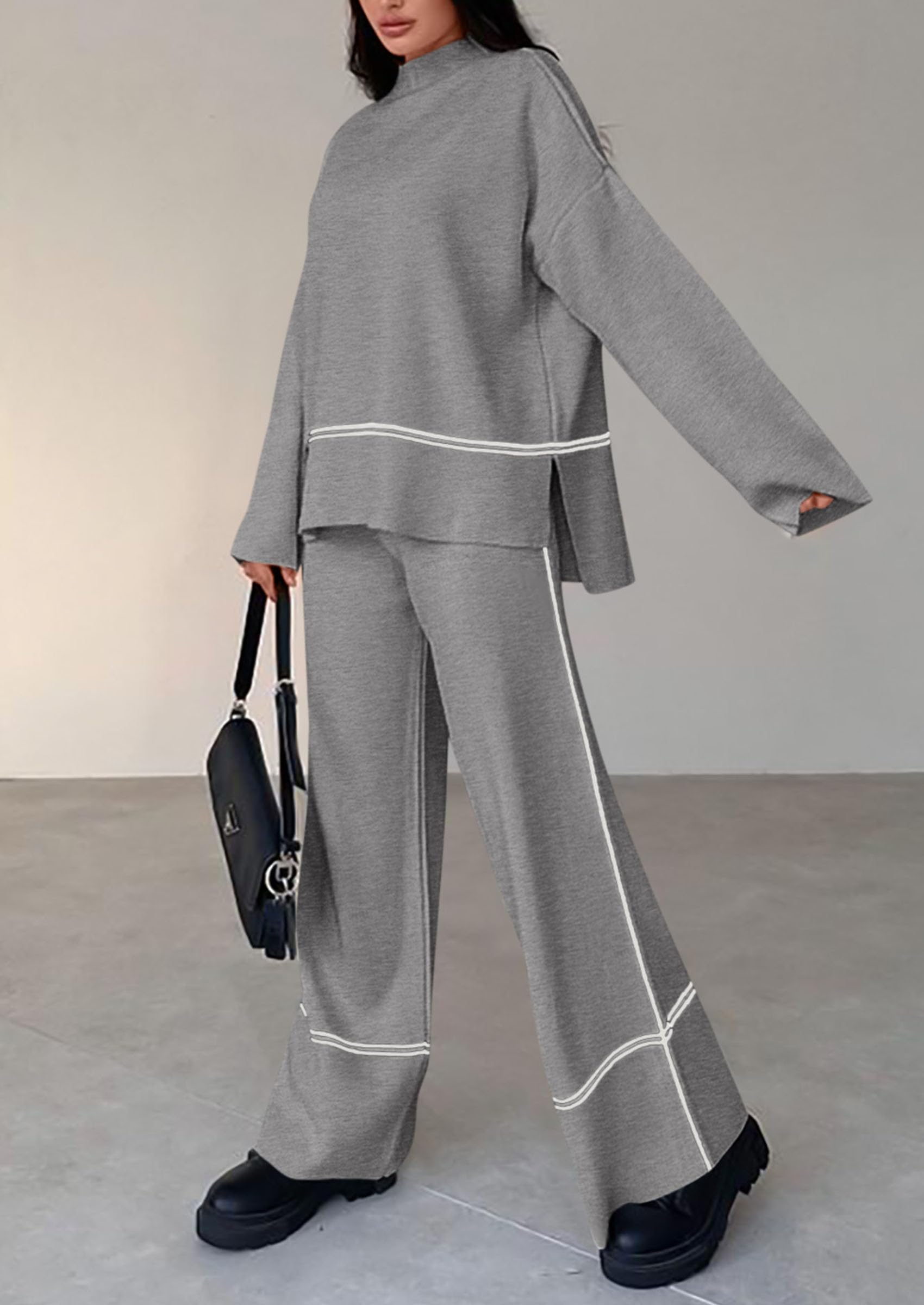 Women's Fall Long Sleeve Pullover Sweater Wide Leg Pants 2 Piece Outfits(BUY 2 FREE SHIPPING)