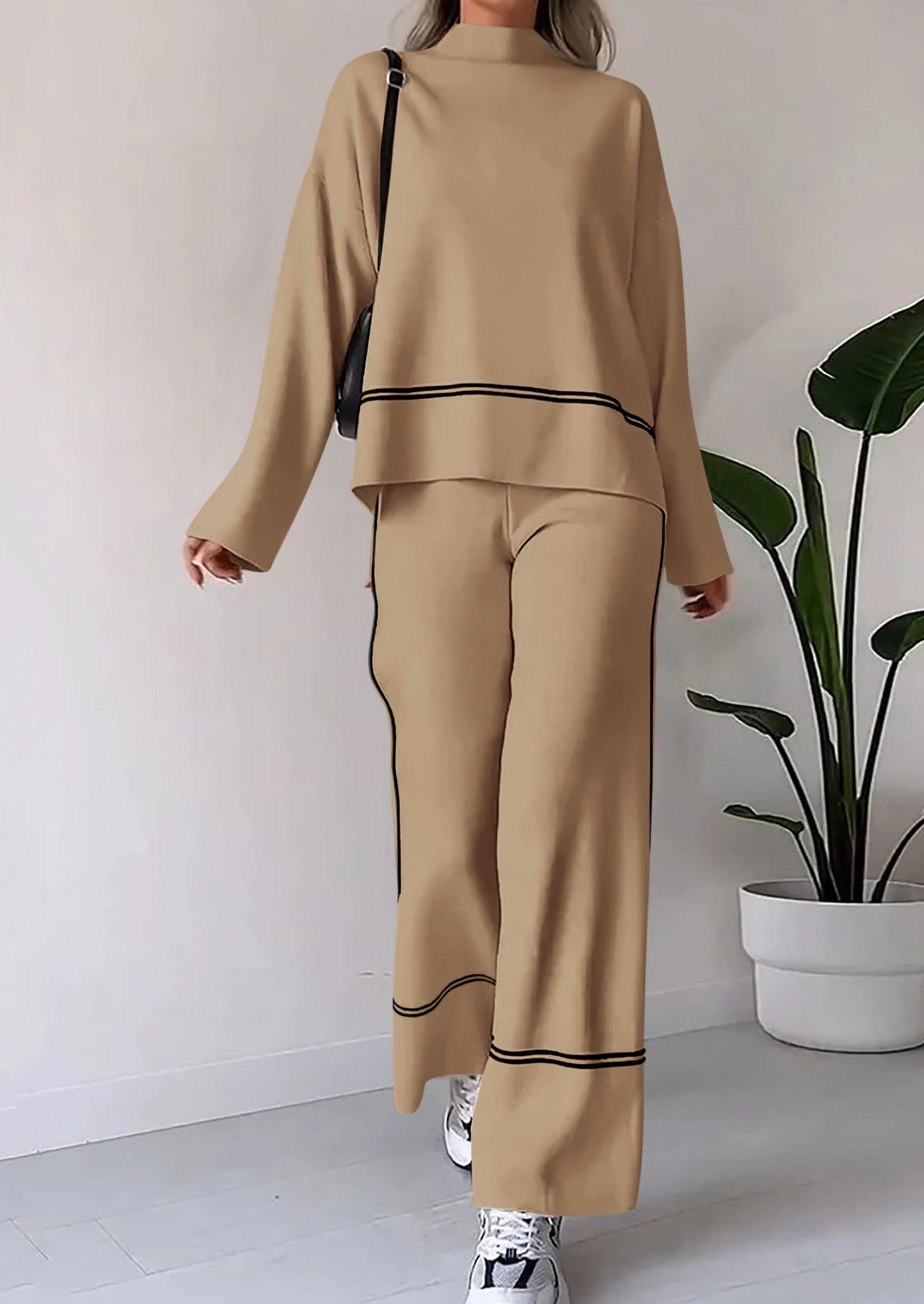 Women's Fall Long Sleeve Pullover Sweater Wide Leg Pants 2 Piece Outfits(BUY 2 FREE SHIPPING)