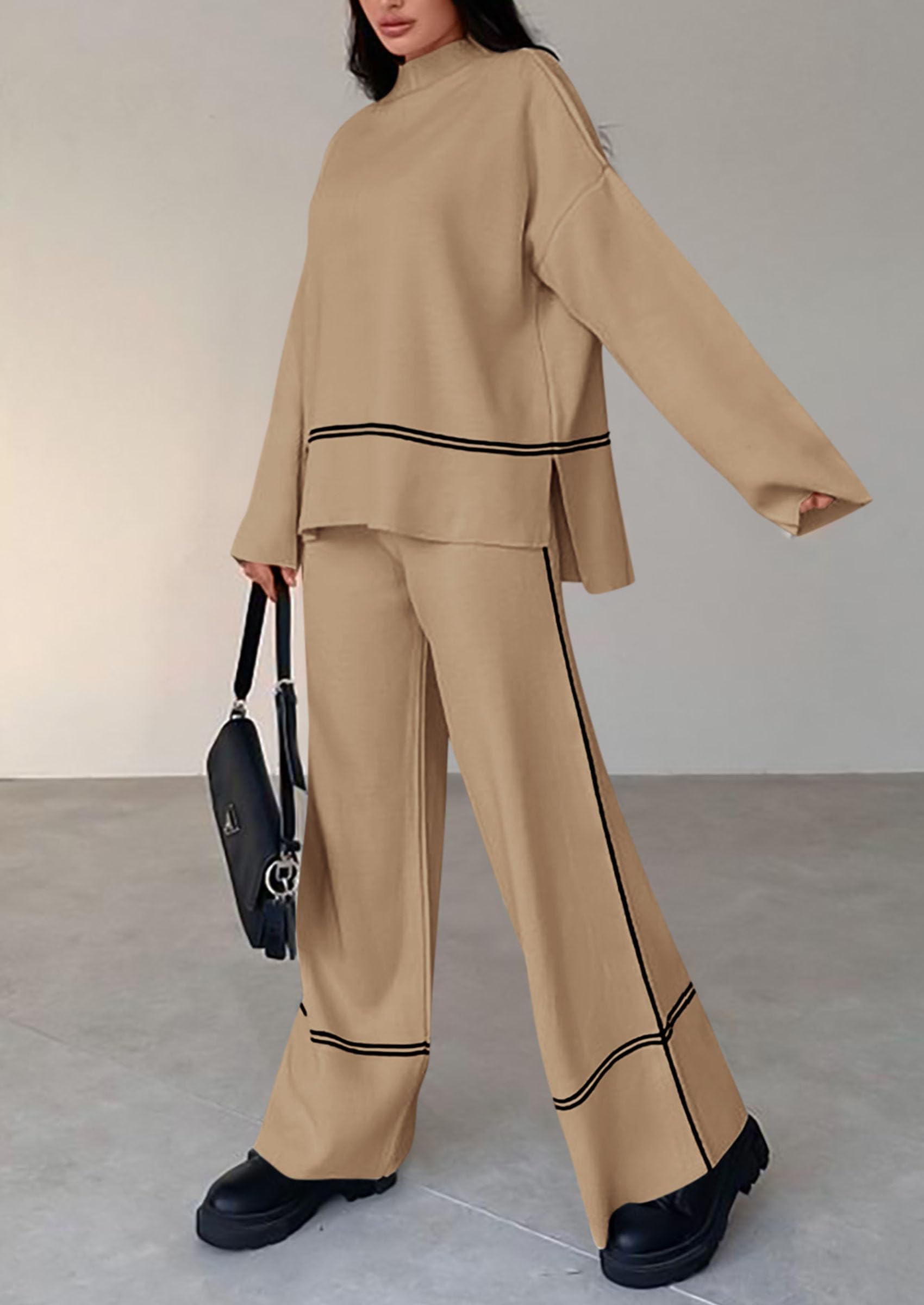 Women's Fall Long Sleeve Pullover Sweater Wide Leg Pants 2 Piece Outfits(BUY 2 FREE SHIPPING)