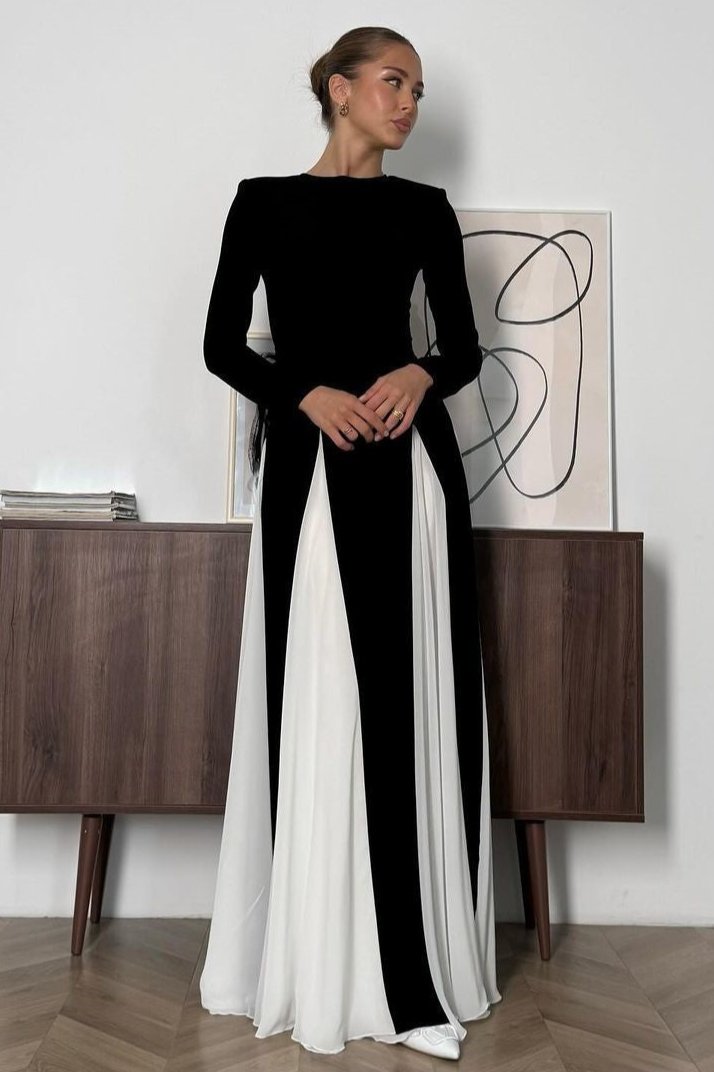 Elegant Panelled Tulle Long Sleeve A-line Maxi Dress (Buy 2 Free Shipping)