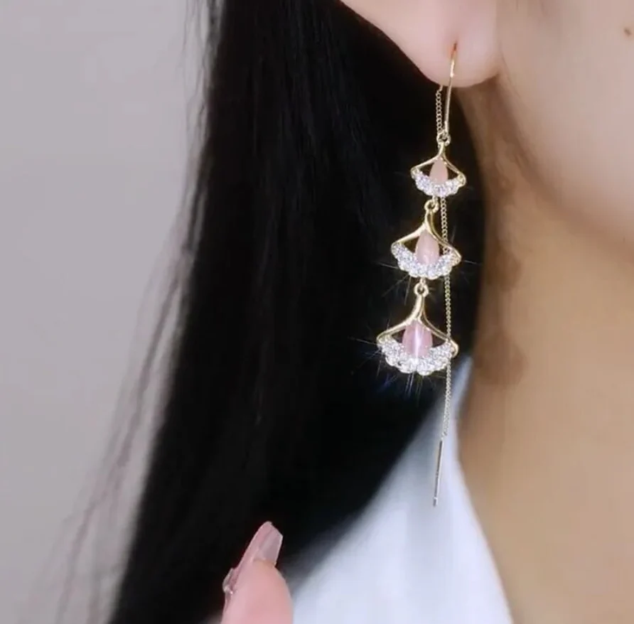 Sterling Silver Ginkgo Leafs Threader Earrings