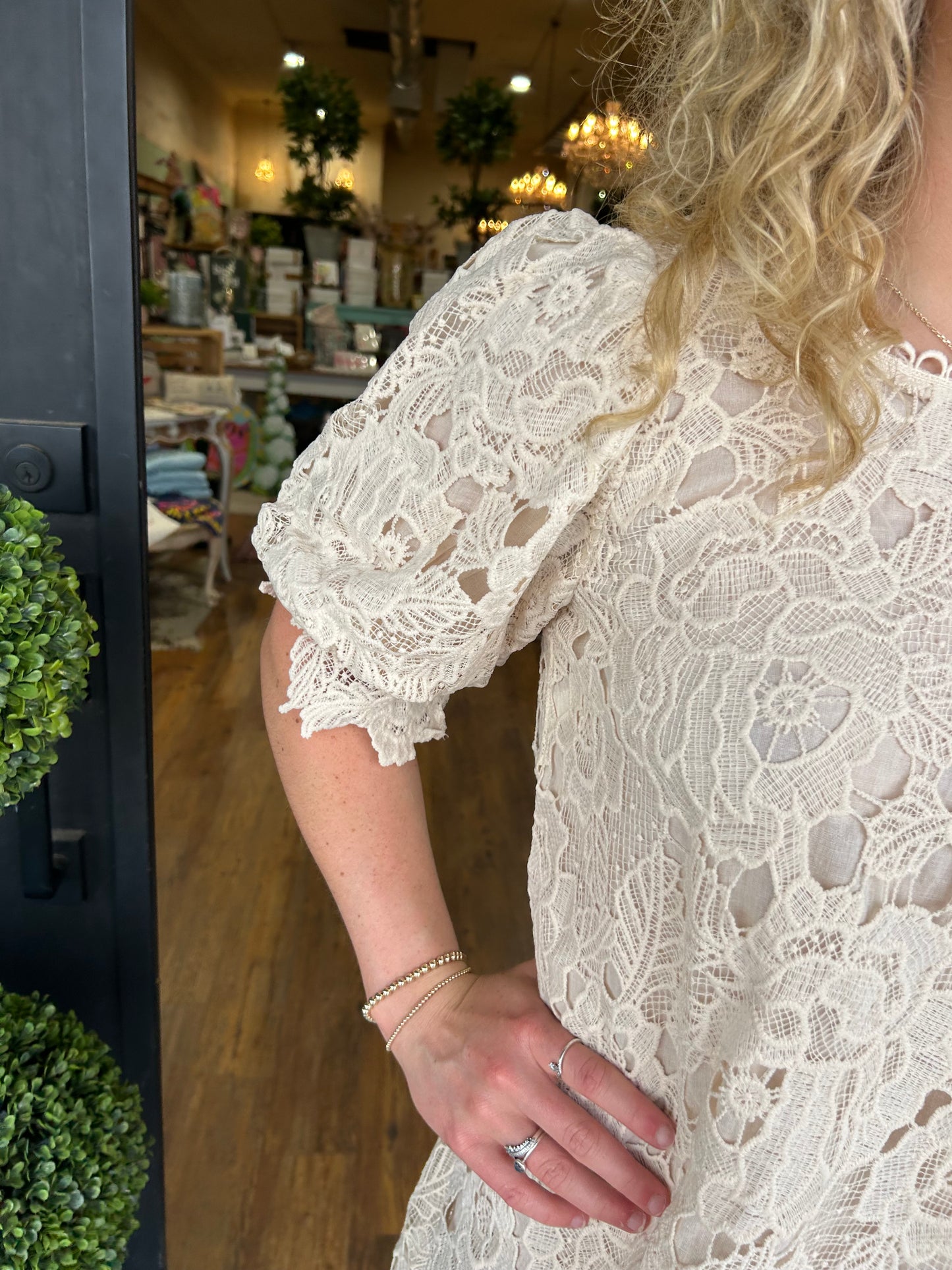 Floral Lace Puff Sleeve Dress (Buy 2 Free Shipping)