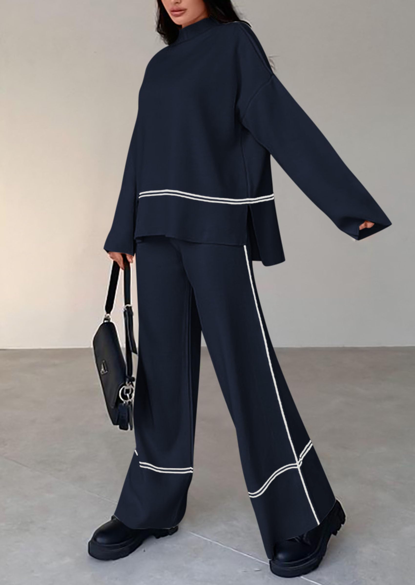 Women's Fall Long Sleeve Pullover Sweater Wide Leg Pants 2 Piece Outfits(BUY 2 FREE SHIPPING)