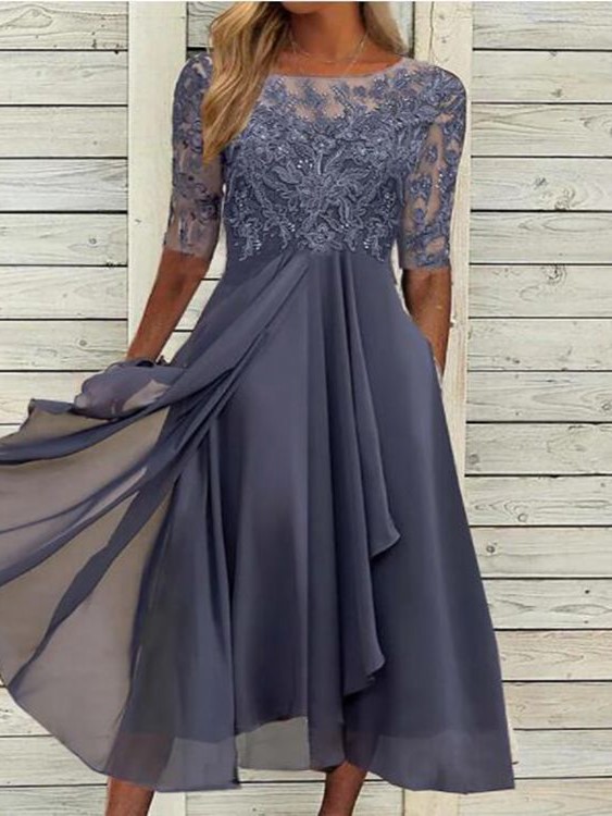 Elegant Embroidered Lace Midi Dress(Buy 2 Free Shipping)