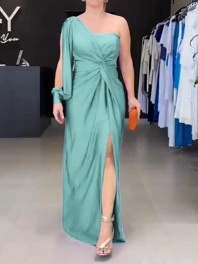 One-Shoulder Kink Vented Slim Fit Dress (Buy 2 Free Shipping)