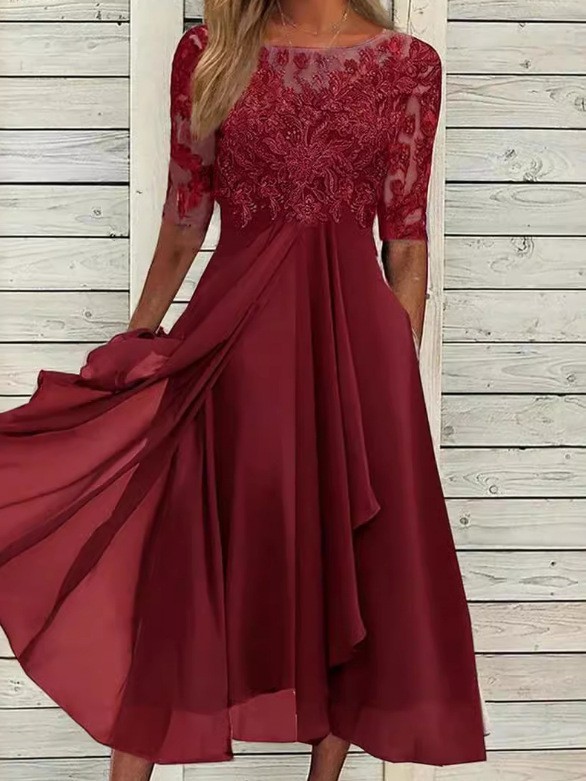 Elegant Embroidered Lace Midi Dress(Buy 2 Free Shipping)