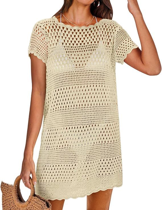 Breezy Crochet Open-Knit Short Sleeve Cover-Up Dress