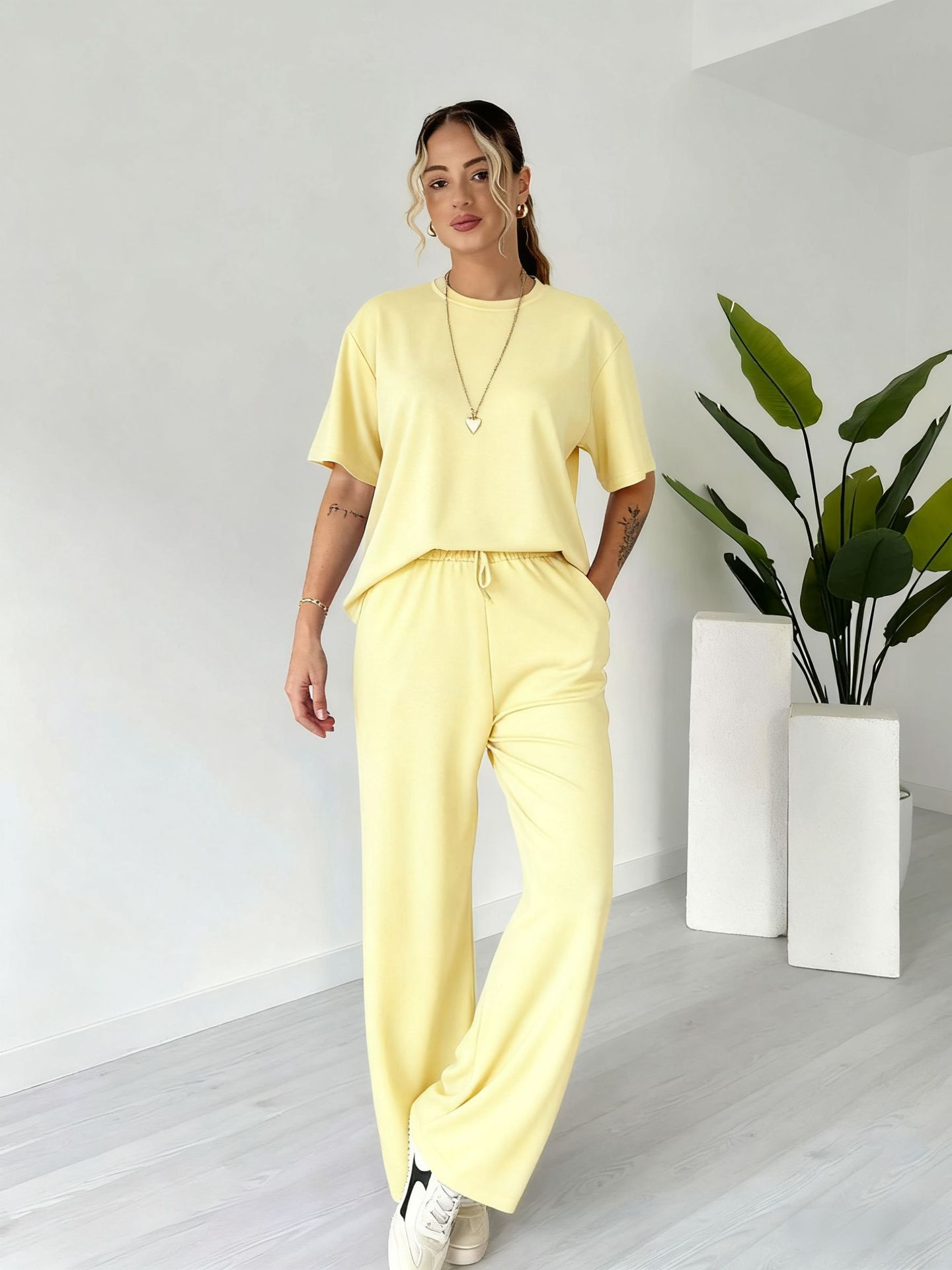 Casual Soft Knit Top and Drawstring Pants Two Piece Set (Buy 2 Free Shipping)