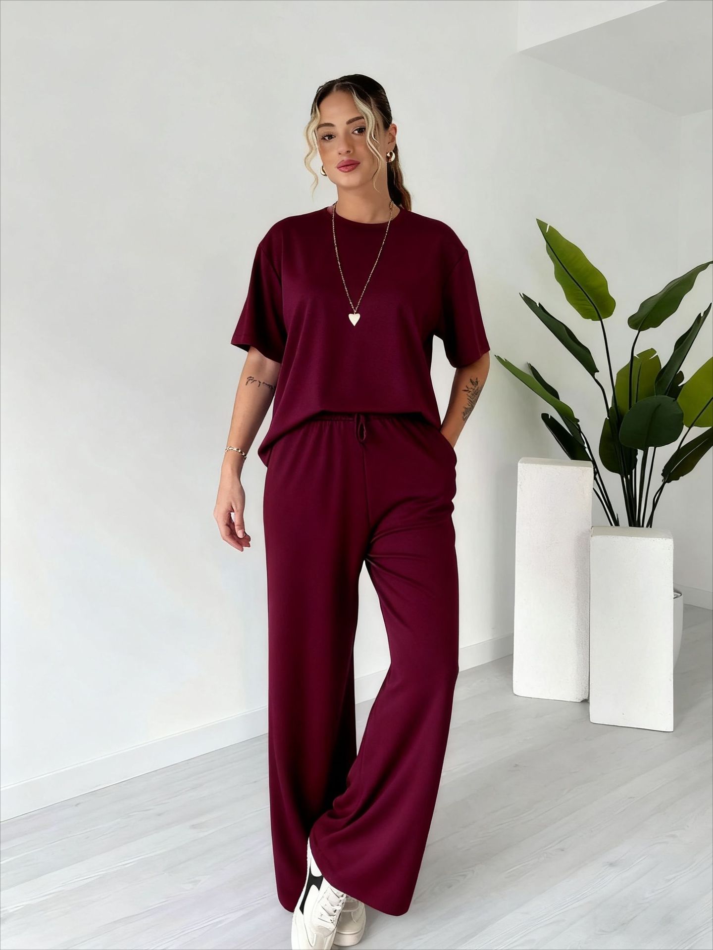 Casual Soft Knit Top and Drawstring Pants Two Piece Set (Buy 2 Free Shipping)