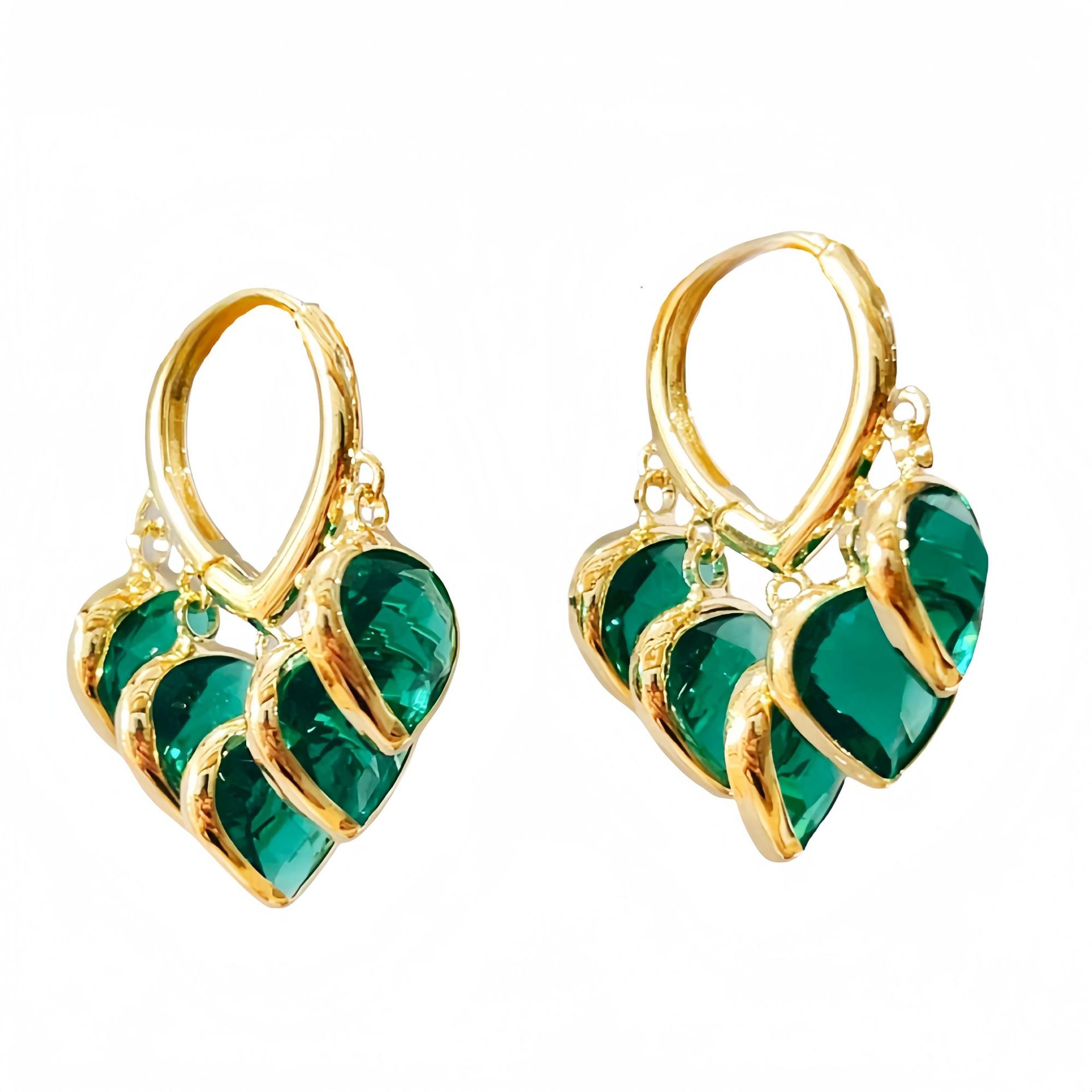 Elegant Emerald Crystal Gold Drop Earrings