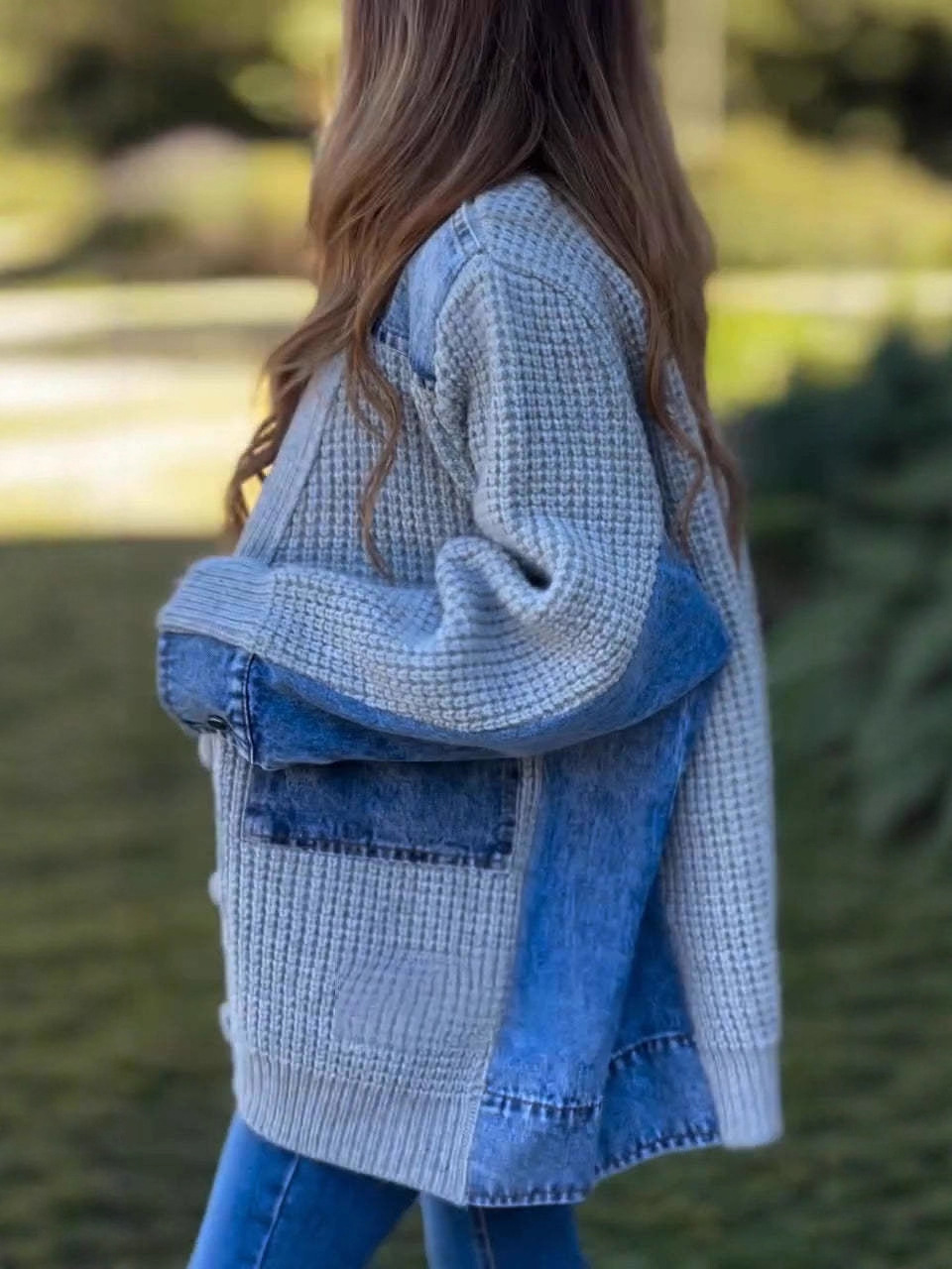 Cozy Patchwork Knit Denim Jacket with Pockets (Buy 2 Free Shipping)