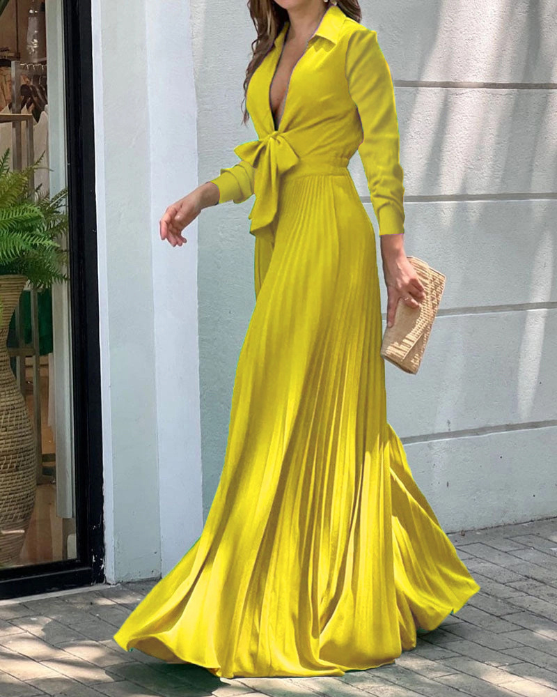 Elegant Pleated Tie Waist Wide-Leg Jumpsuit (Buy 2 Free Shipping)