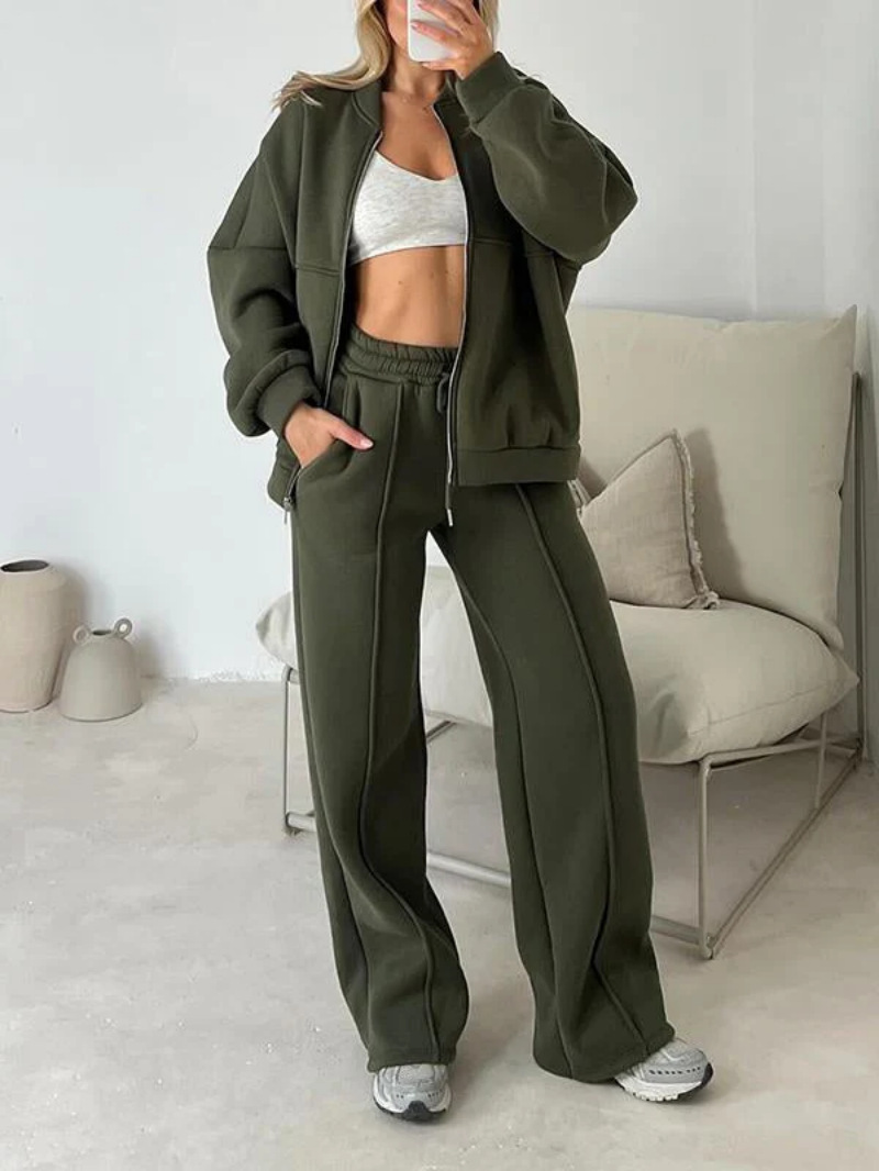 Cozy Relaxed Fit Zip Up Loungewear Set (Buy 2 Free Shipping)