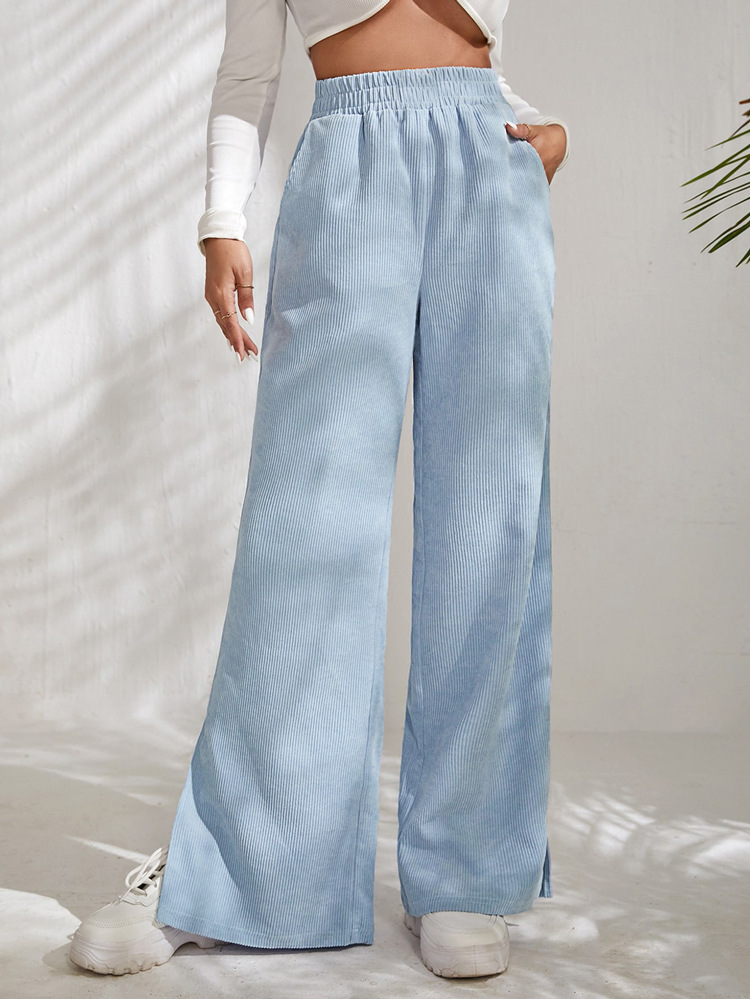 High Waist Corduroy Split Hem Wide Leg Pants (Buy 2 Free Shipping)