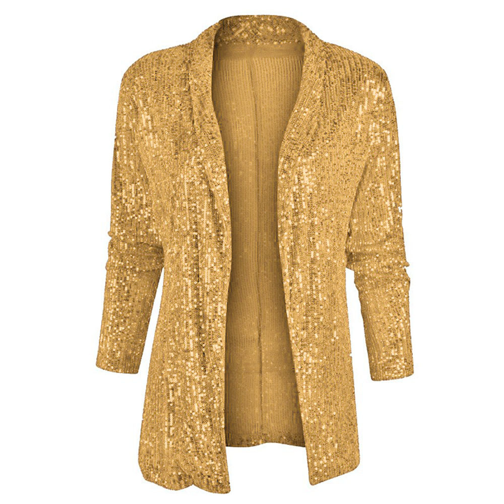 Elegant Sequin Shawl Collar Open Front Blazer Jacket (Buy 2 Free Shipping)
