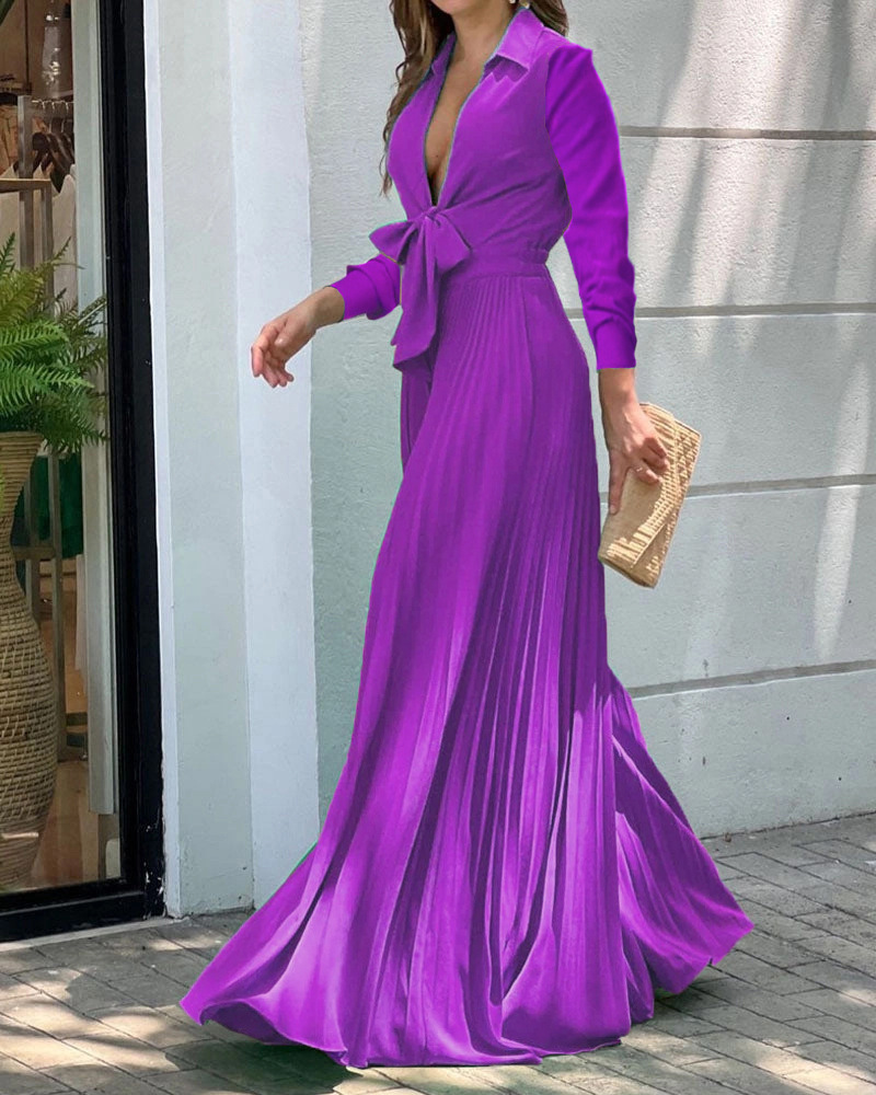 Elegant Pleated Tie Waist Wide-Leg Jumpsuit (Buy 2 Free Shipping)