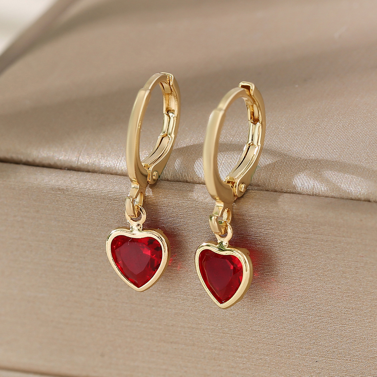 Charm Heart Crystal Gold Drop Earrings